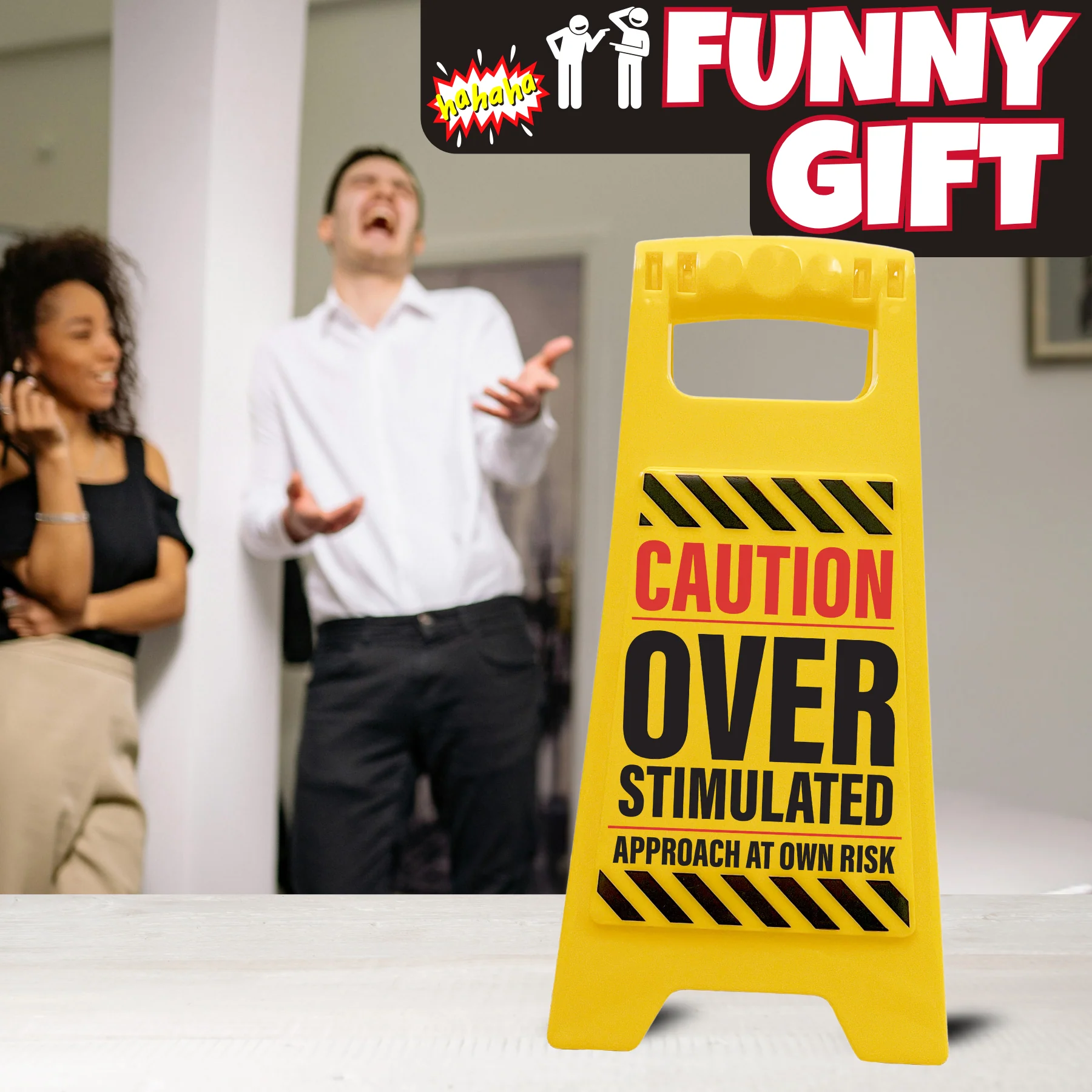 Overstimulated Caution Sign – Funny Desk Accessories - Image 3