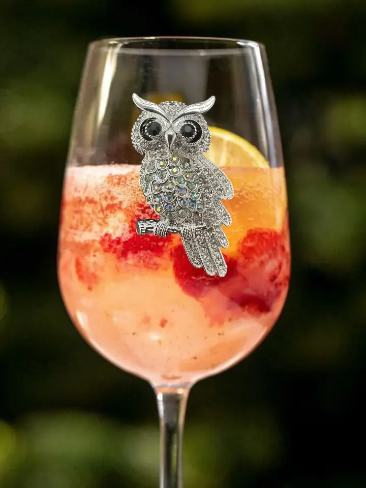 Owl Jeweled Stemmed Wine Glass