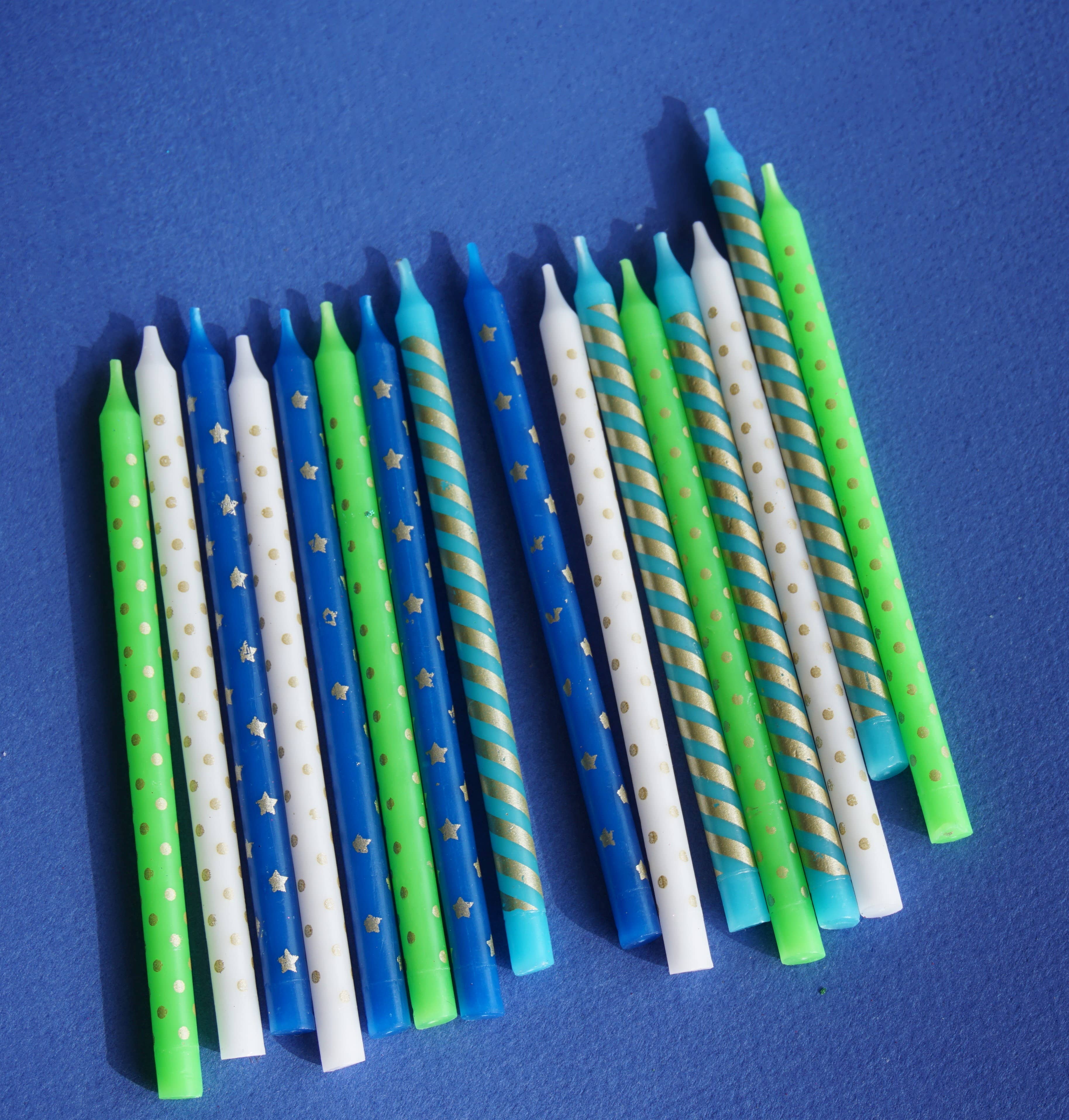 Blue & Green Metallic Patterned 16 Candle Set - Image 2