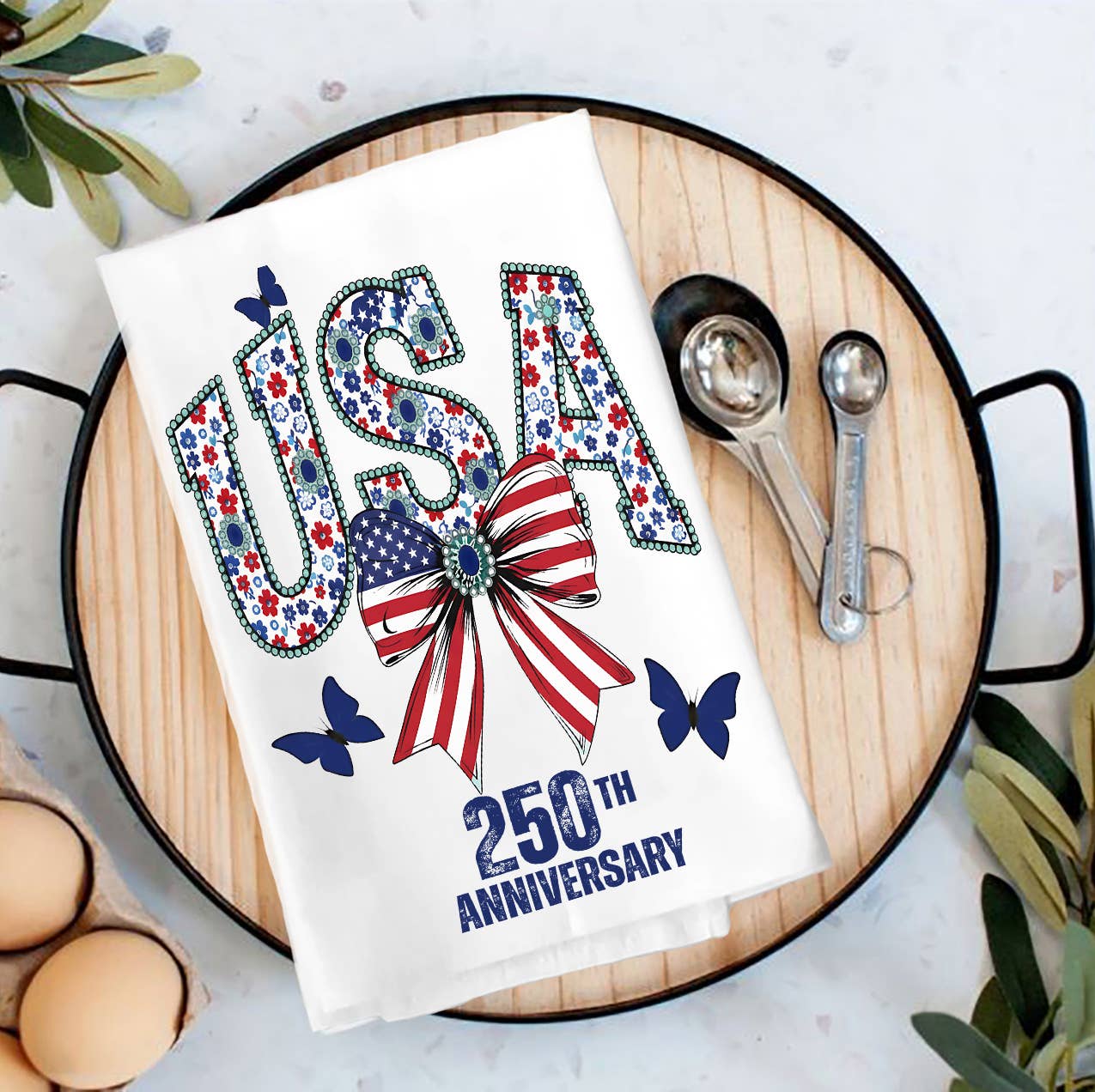 Patriotic USA Bow 250 Anniversary Tea Towel