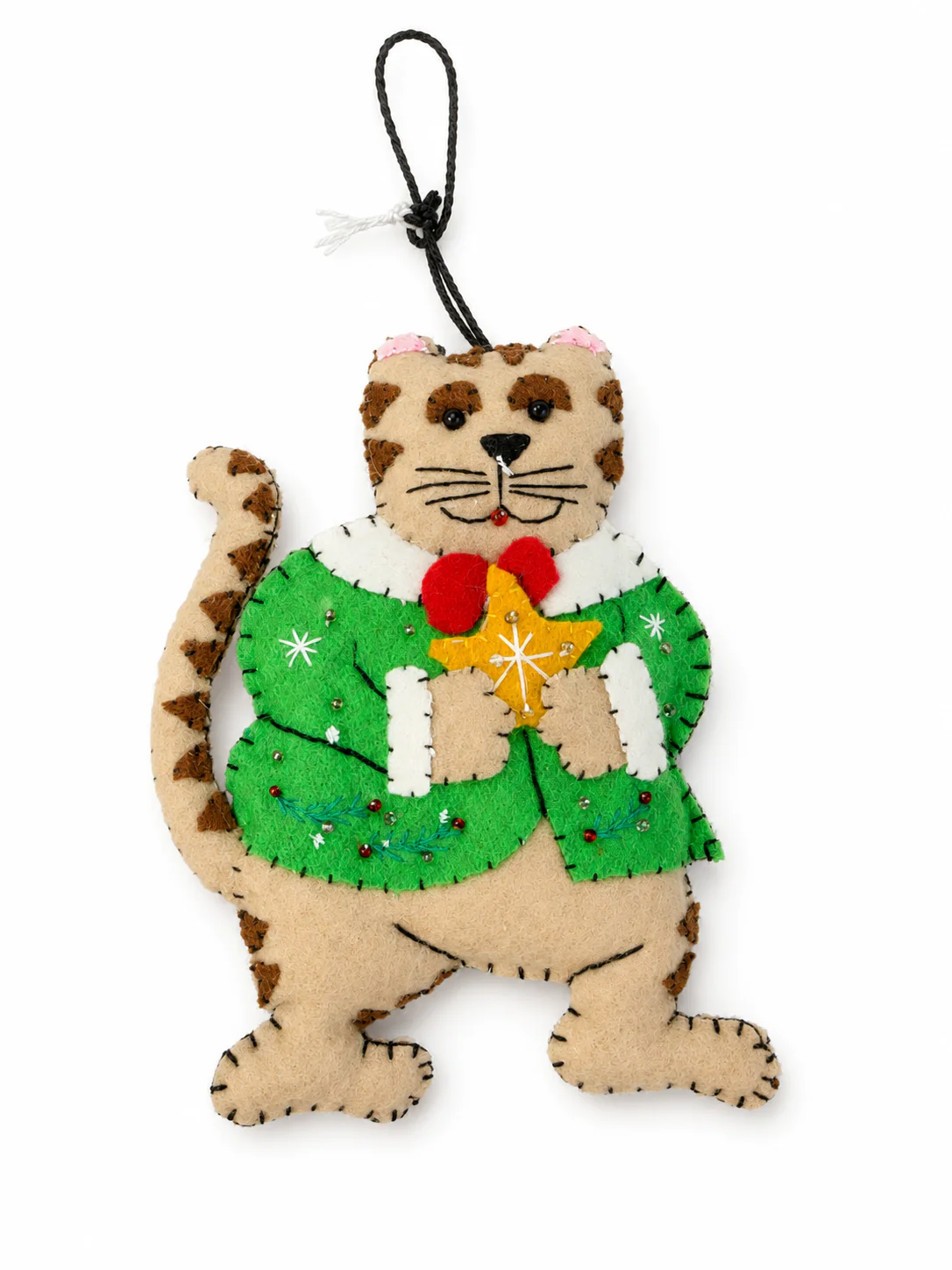 Cat holding star ornament medium