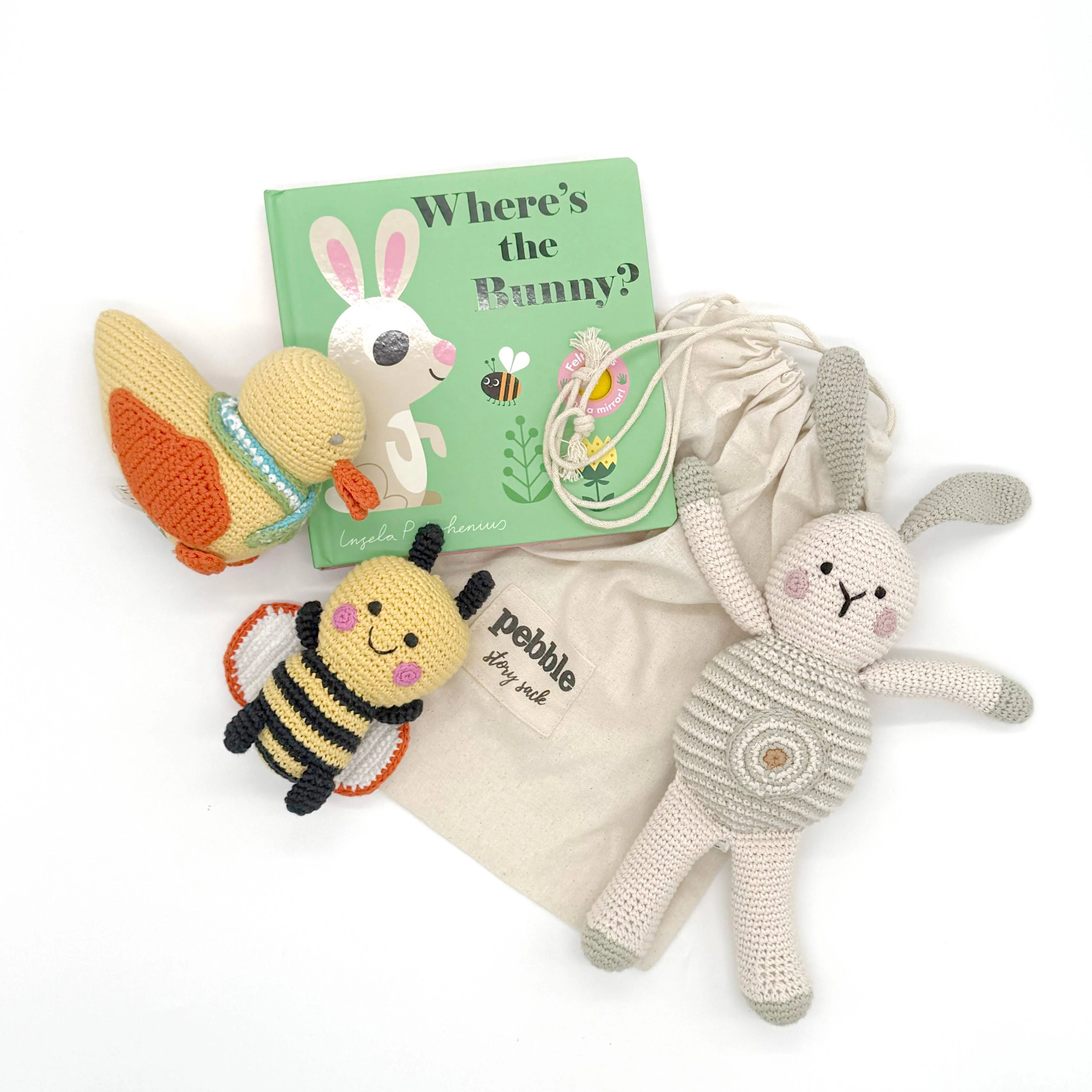 Pebble - Where’s the Bunny? Story Sack – Book & Toy Gift Set
