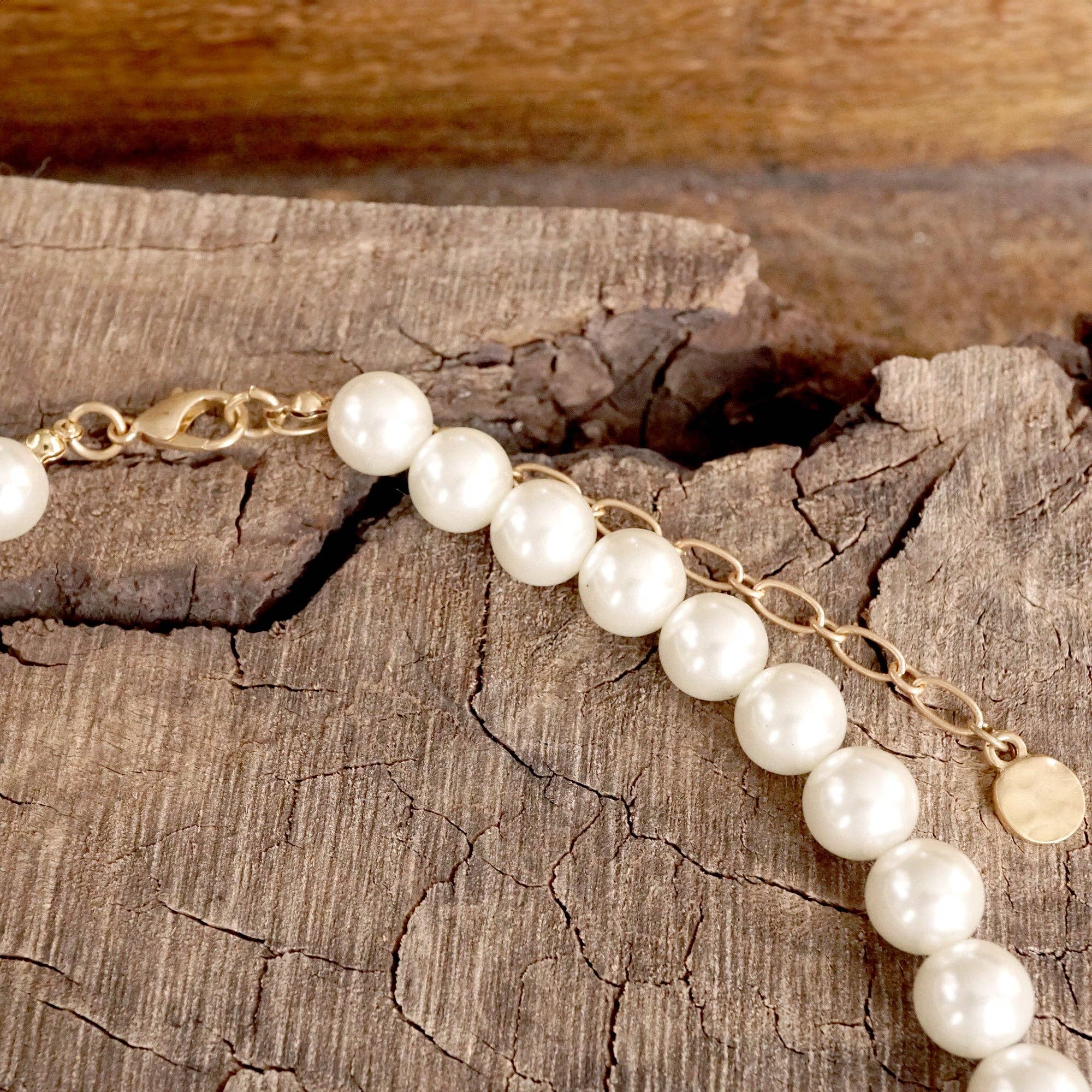 Boho Bee Pearls Statement Timeless Necklace in Worn Gold - Image 6