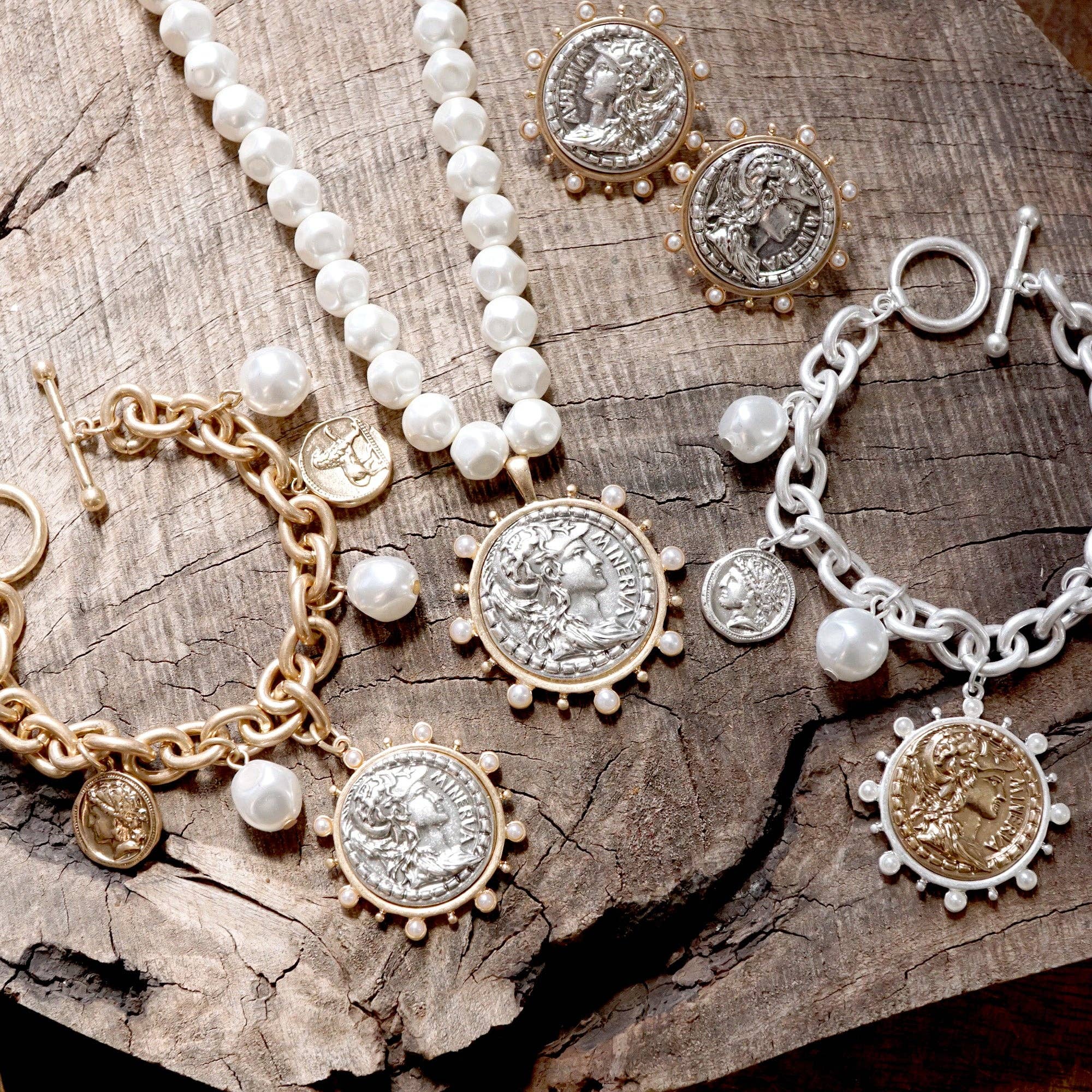 Boho Coin and Pearl Charms Statement Necklace – Gold and Silver Tone - Image 10