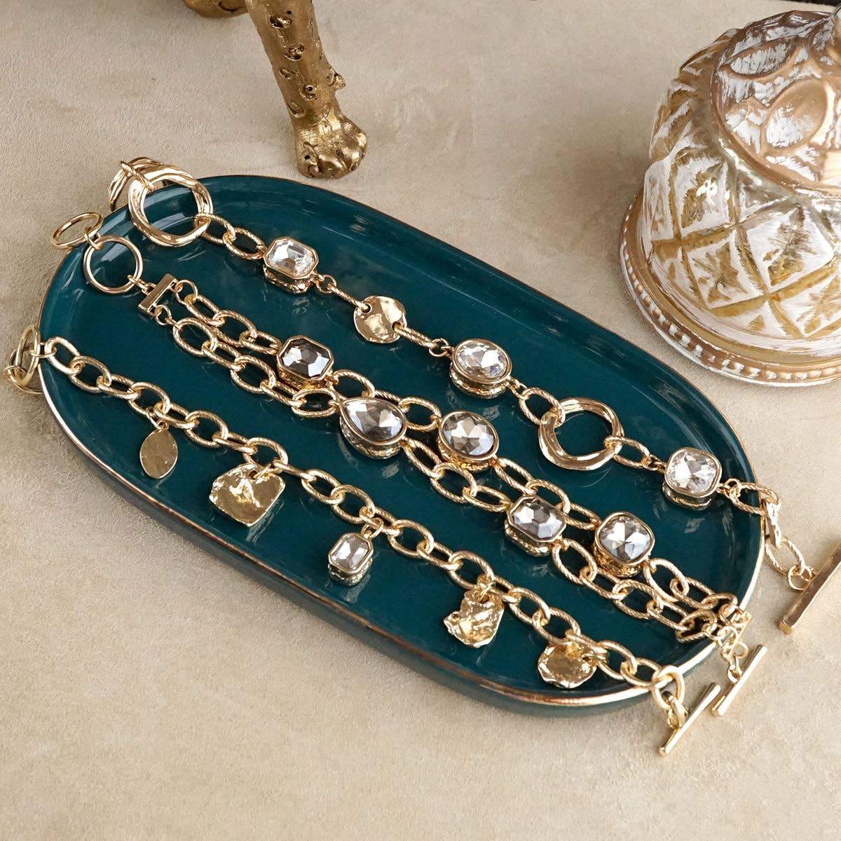 Statement Chain Bracelets with Reflective Crystals - Image 3