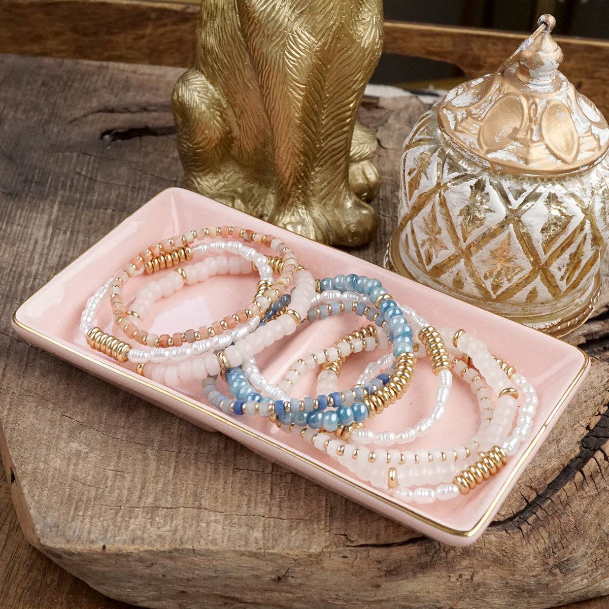 Classic Beaded Bracelet Trio – Natural Stone, Pearls & Glass - Image 10