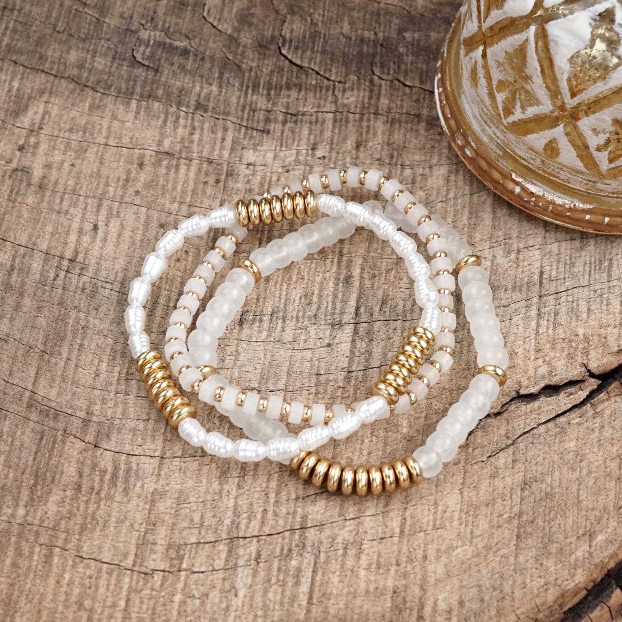 Classic Beaded Bracelet Trio – Natural Stone, Pearls & Glass - Image 8