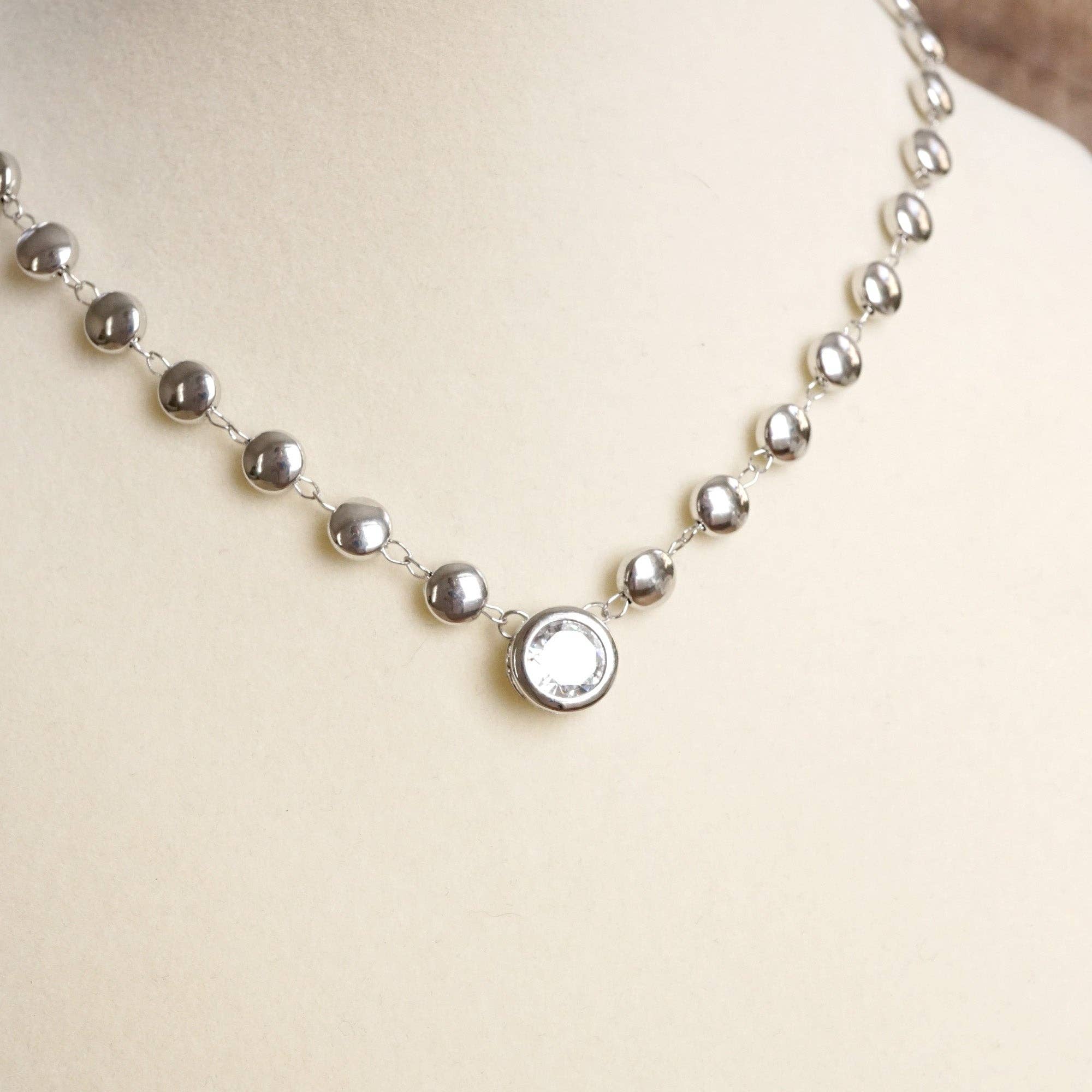 PennyLine inc - Clear Crystal Bezel Pendant Dot Chain Neckline Necklace - Image 2