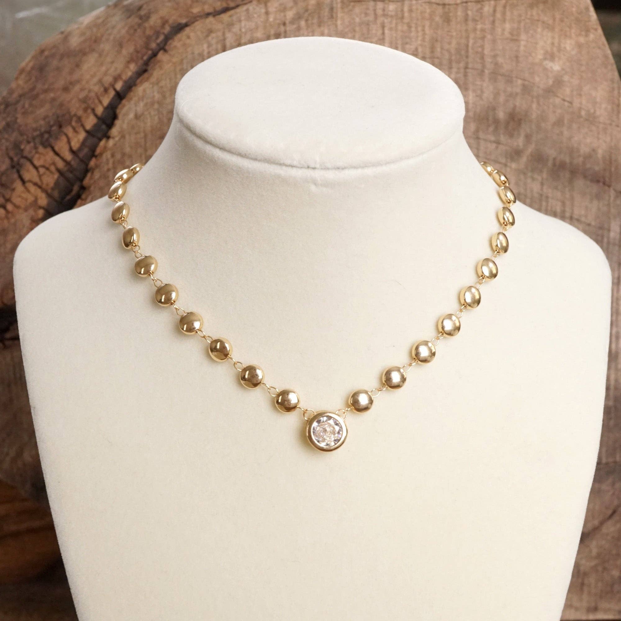 PennyLine inc - Clear Crystal Bezel Pendant Dot Chain Neckline Necklace - Image 3