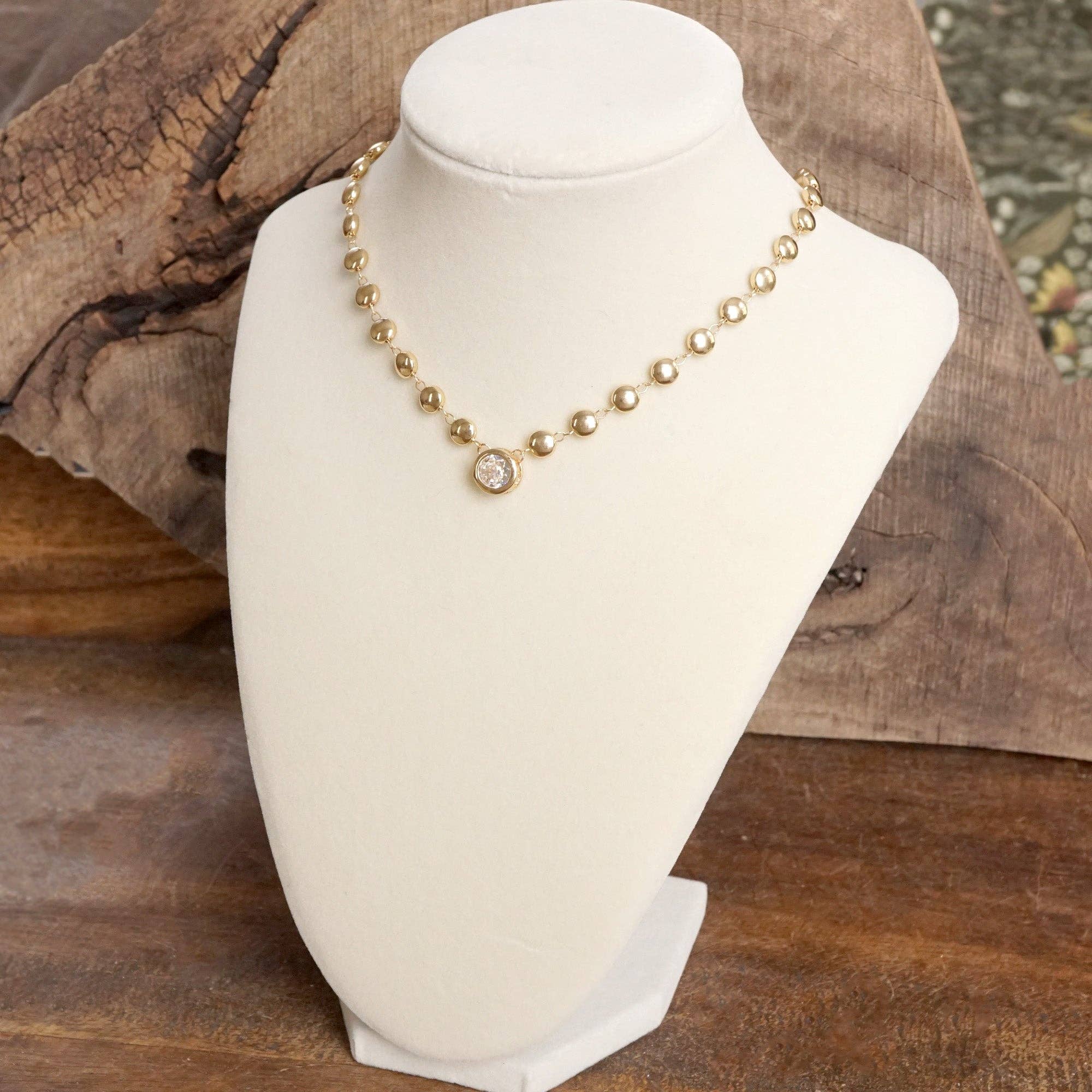 PennyLine inc - Clear Crystal Bezel Pendant Dot Chain Neckline Necklace - Image 4