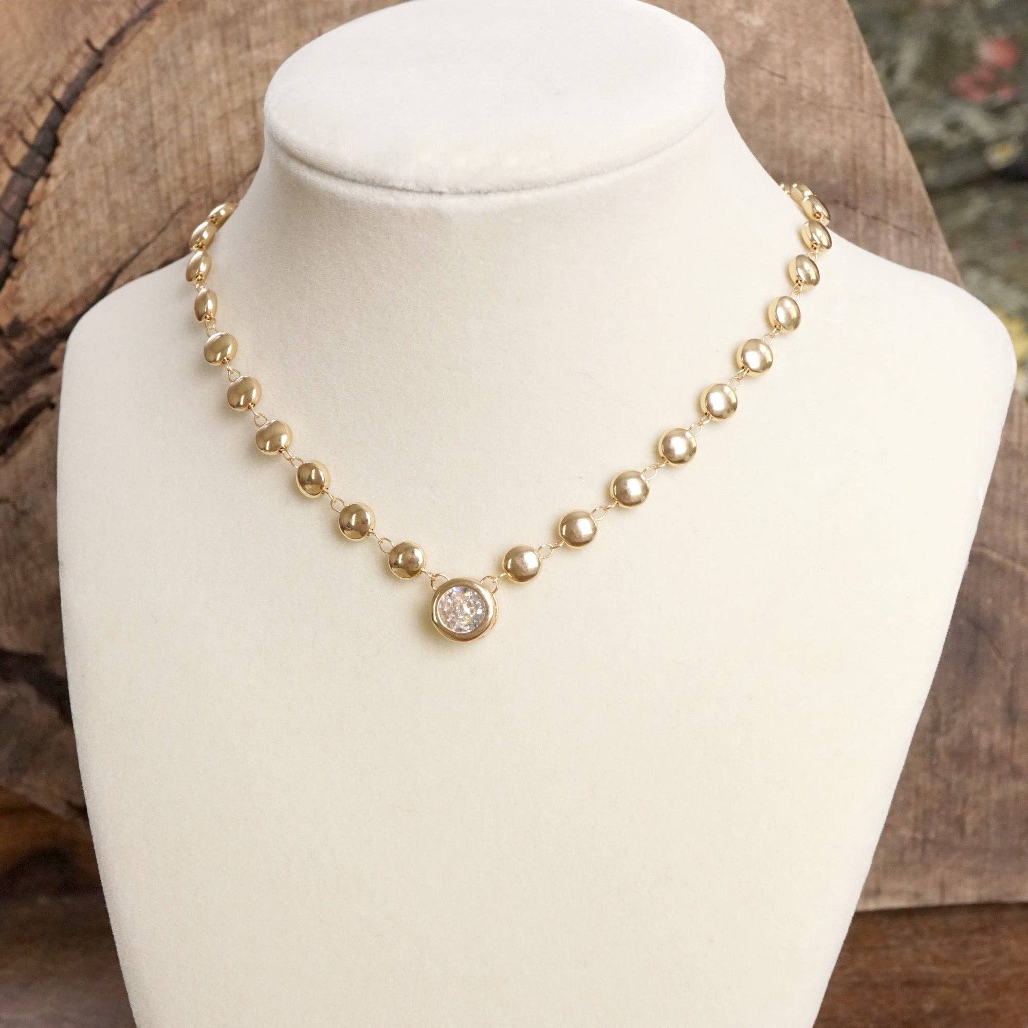 PennyLine inc - Clear Crystal Bezel Pendant Dot Chain Neckline Necklace - Image 5