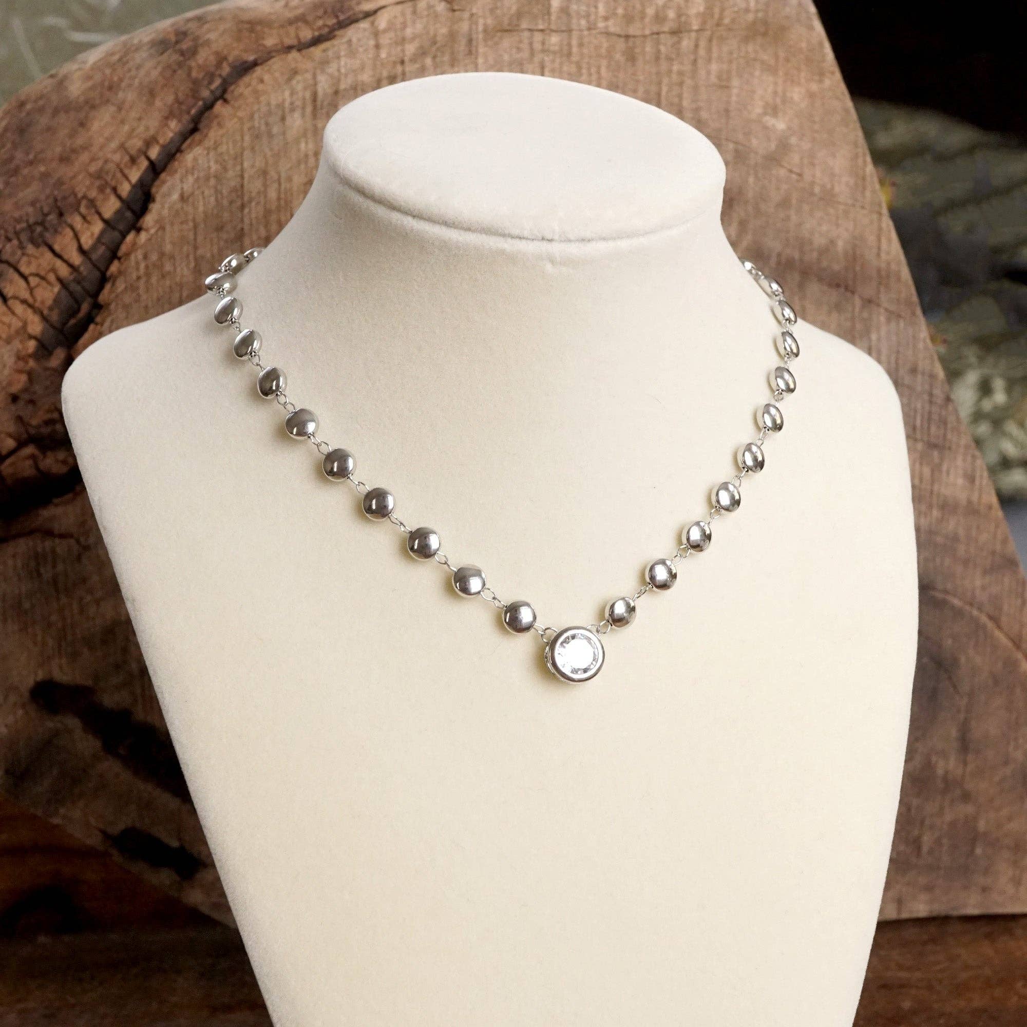 PennyLine inc - Clear Crystal Bezel Pendant Dot Chain Neckline Necklace - Image 7
