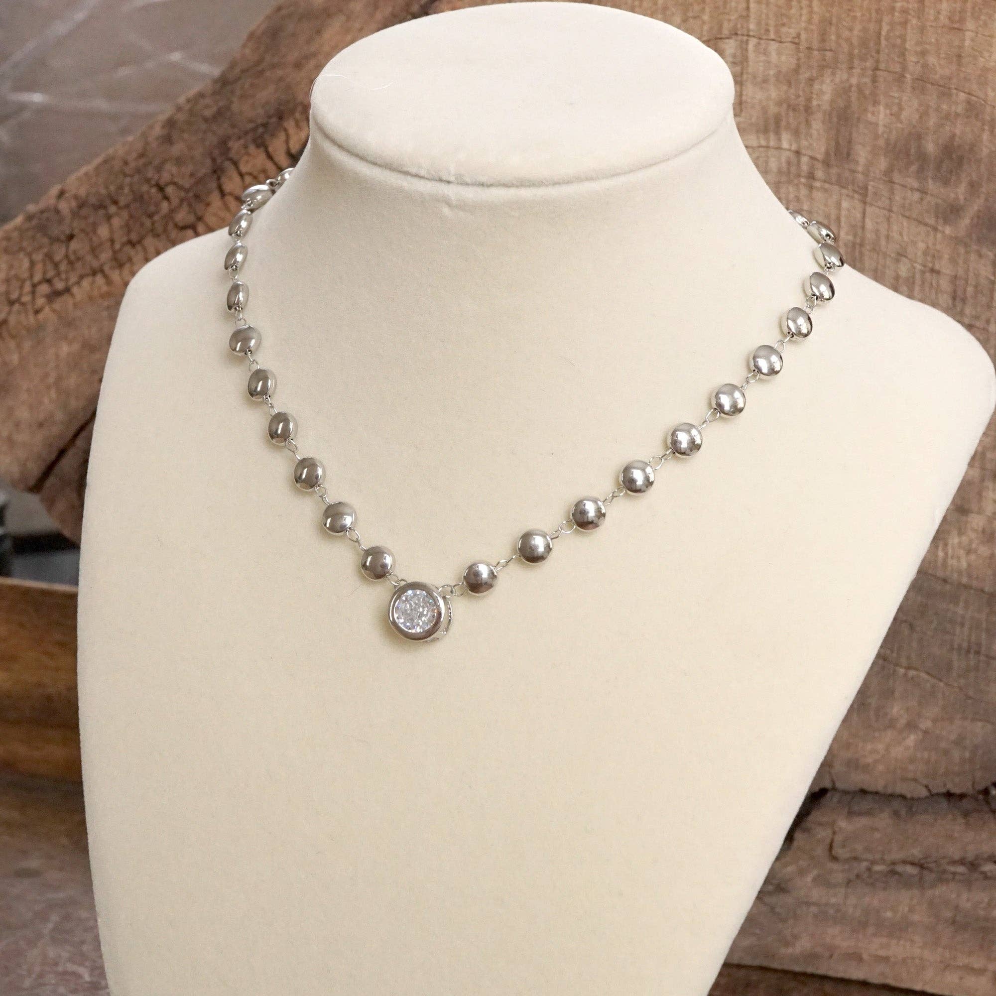 PennyLine inc - Clear Crystal Bezel Pendant Dot Chain Neckline Necklace - Image 8