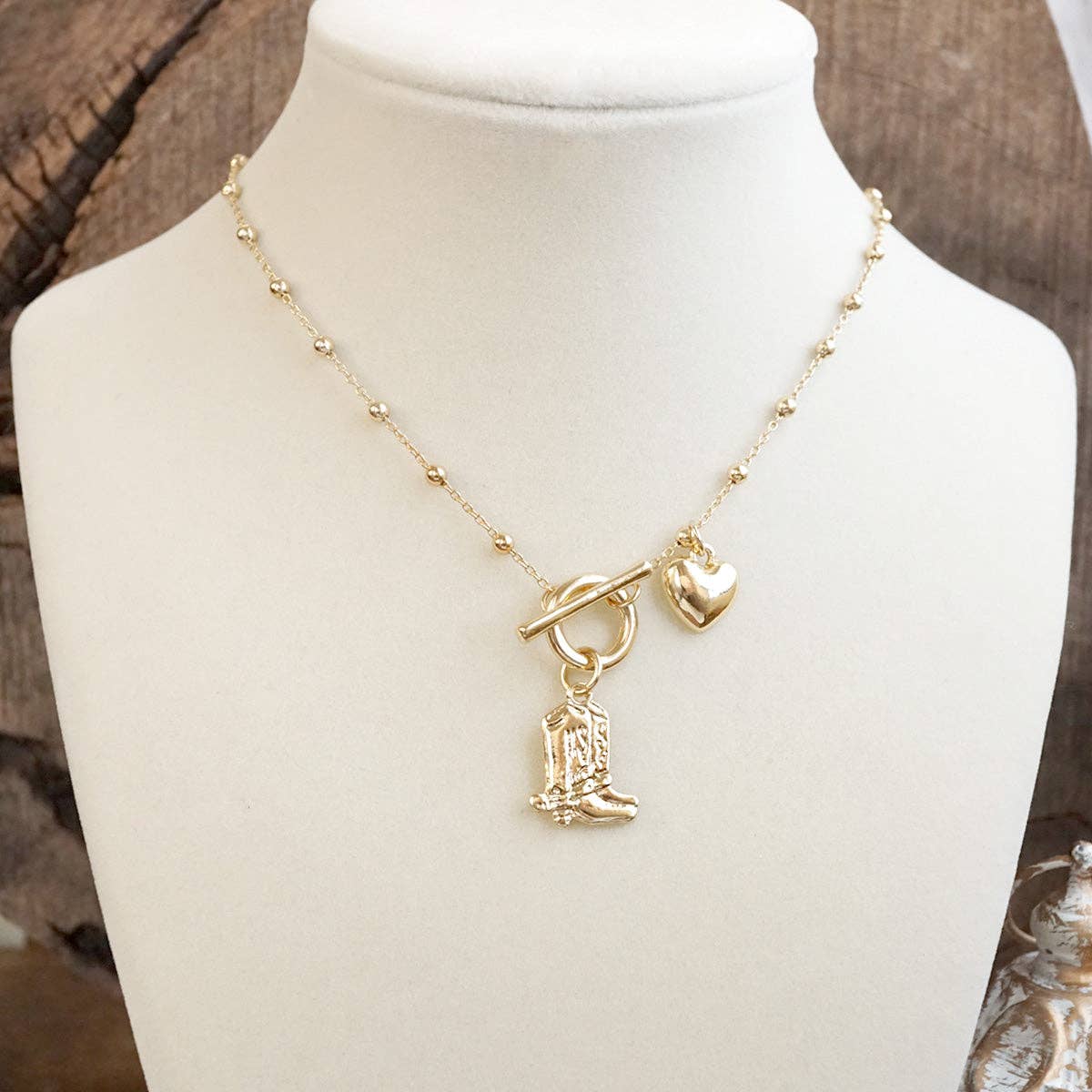 Dainty Boots & Heart Necklace in Gold