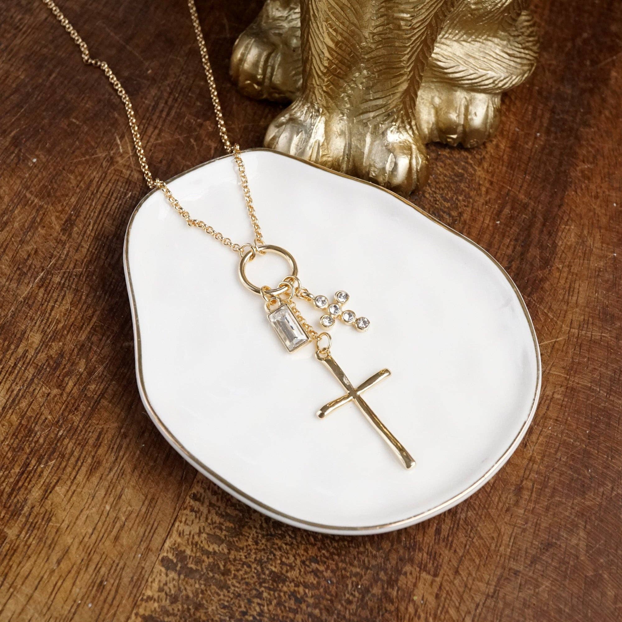 Dainty Cross Charm Cluster Necklace – Gold Tone - Image 3