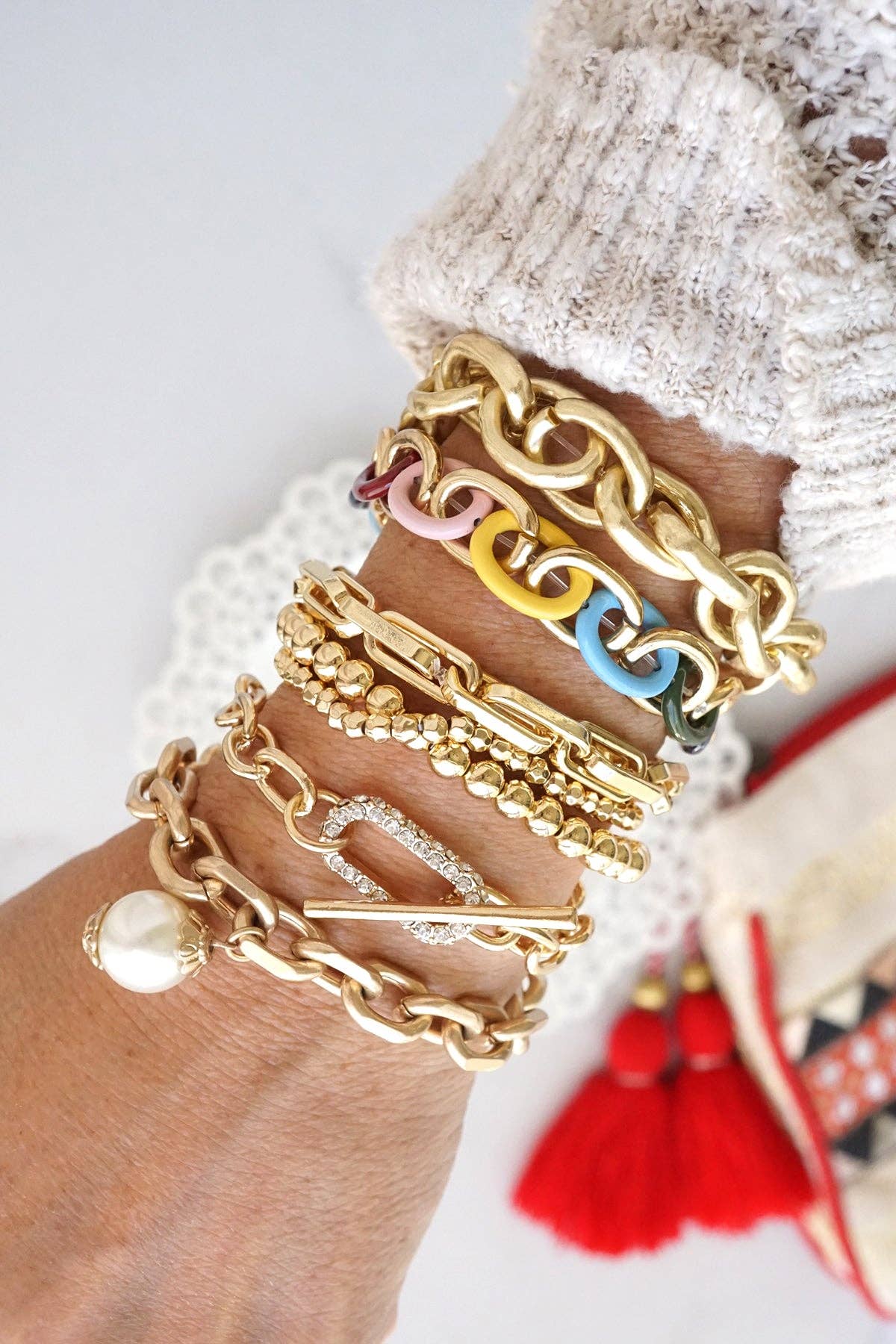 Gold Tone Chain Bracelet with pave' toggle clasp - Image 2