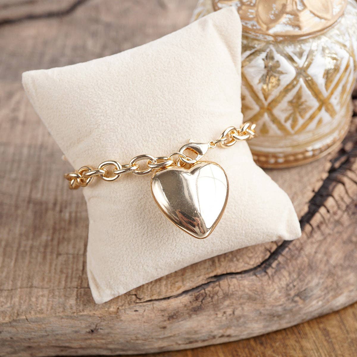 Chunky Chain Bracelet with Puffy Heart Charm - Image 3