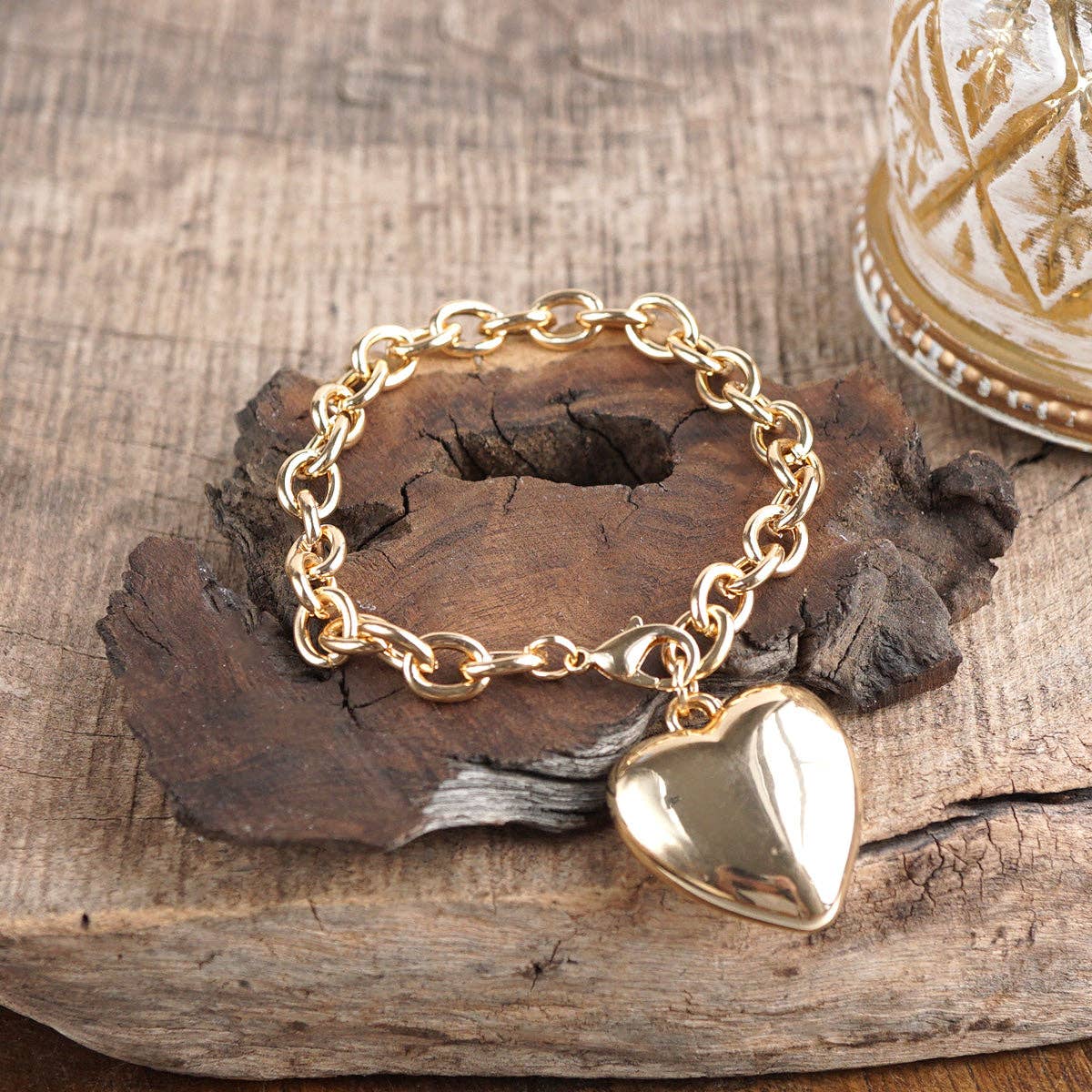 Chunky Chain Bracelet with Puffy Heart Charm - Image 4
