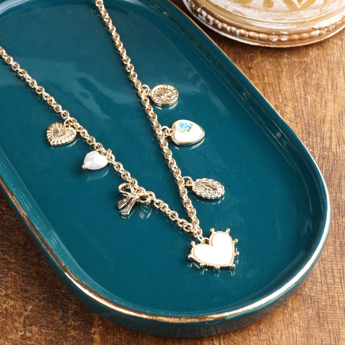 Multi-Charm Heart Necklace in Gold Tone - Image 5