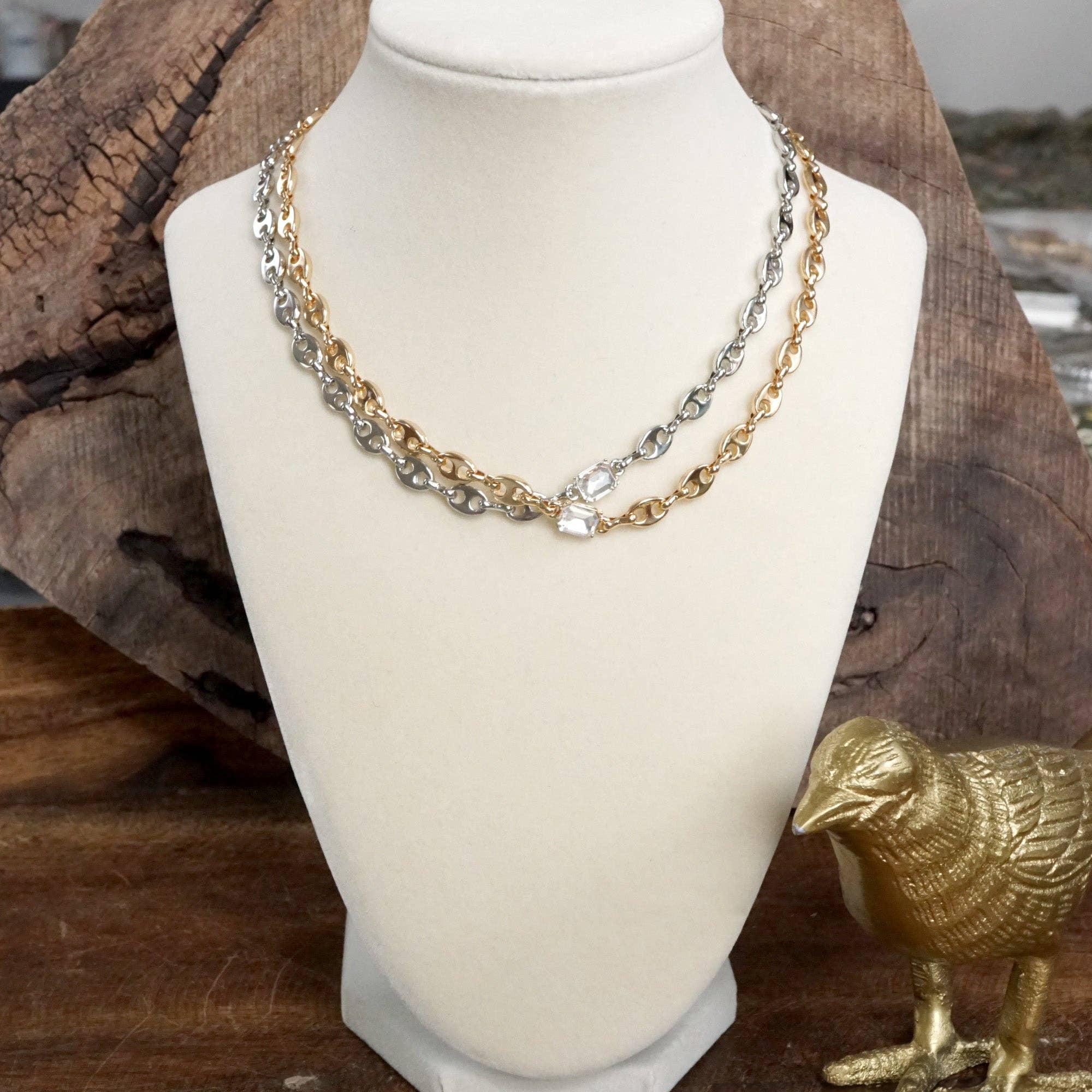 PennyLine inc - Short Anchor Chain Necklace with Emerald-Cut Crystal – Gold or Silver - Image 4