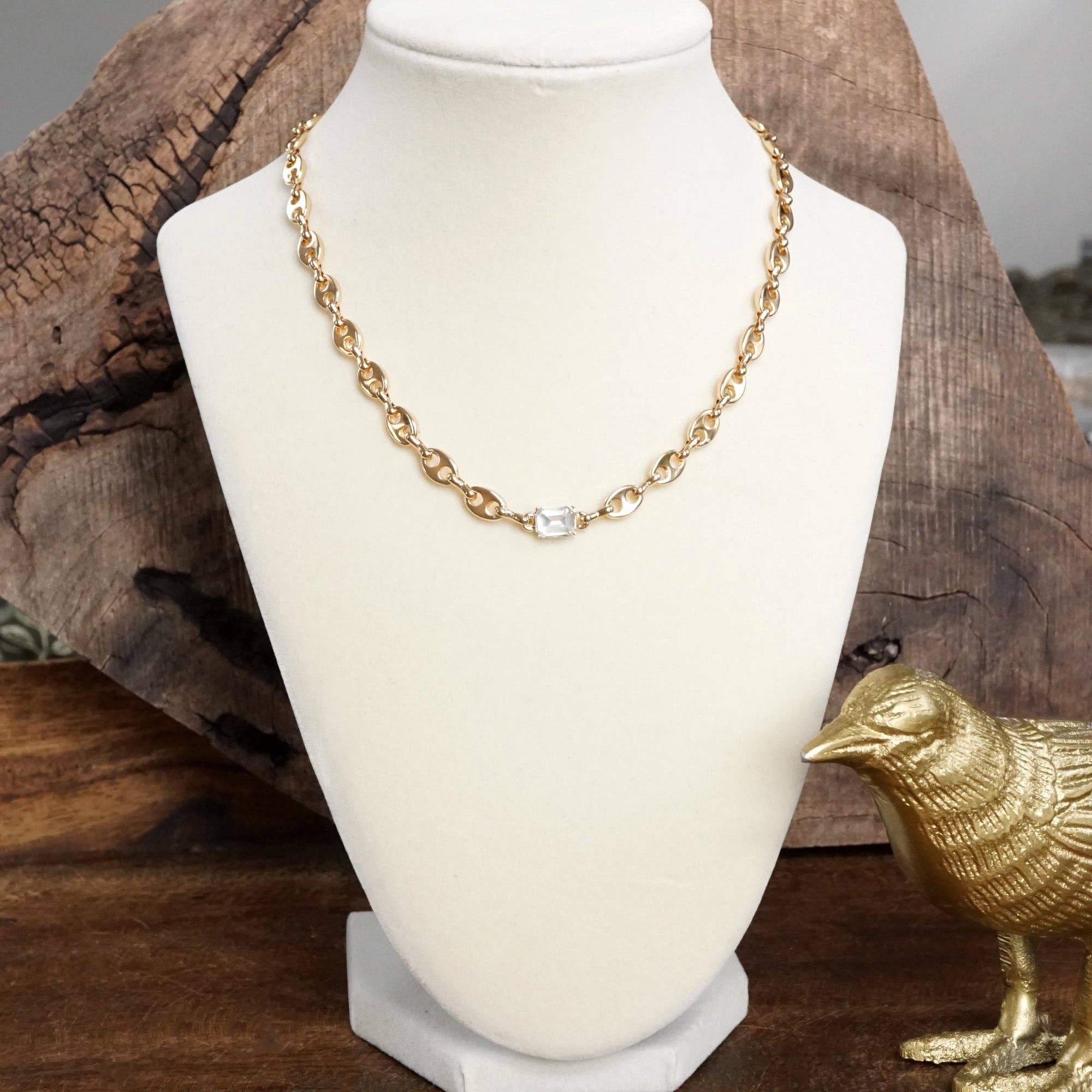 PennyLine inc - Short Anchor Chain Necklace with Emerald-Cut Crystal – Gold or Silver - Image 5