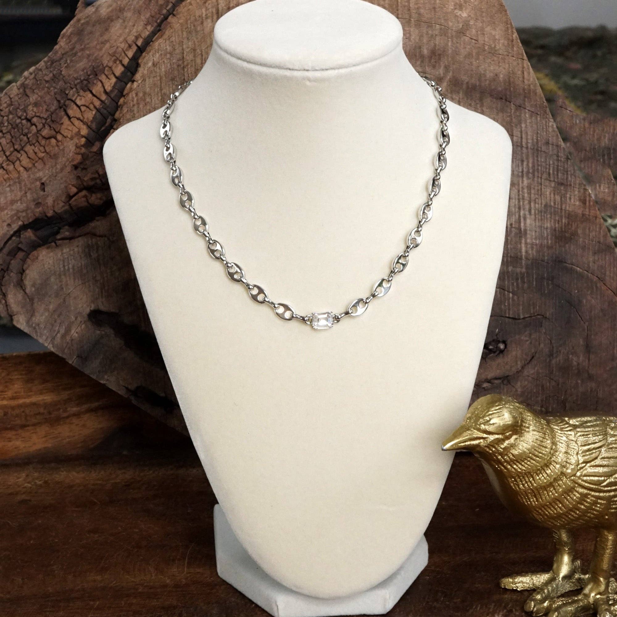PennyLine inc - Short Anchor Chain Necklace with Emerald-Cut Crystal – Gold or Silver - Image 6