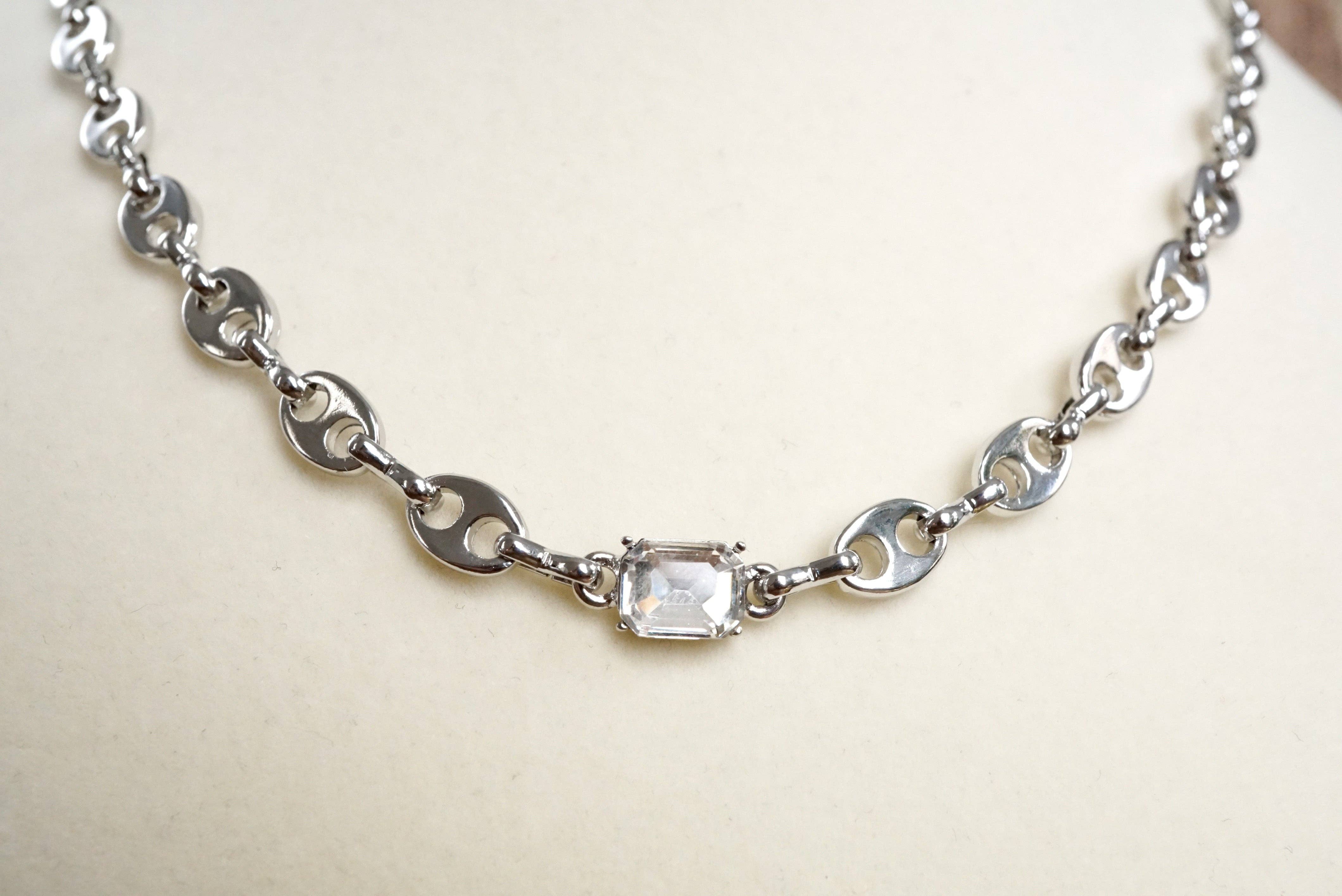 PennyLine inc - Short Anchor Chain Necklace with Emerald-Cut Crystal – Gold or Silver - Image 7