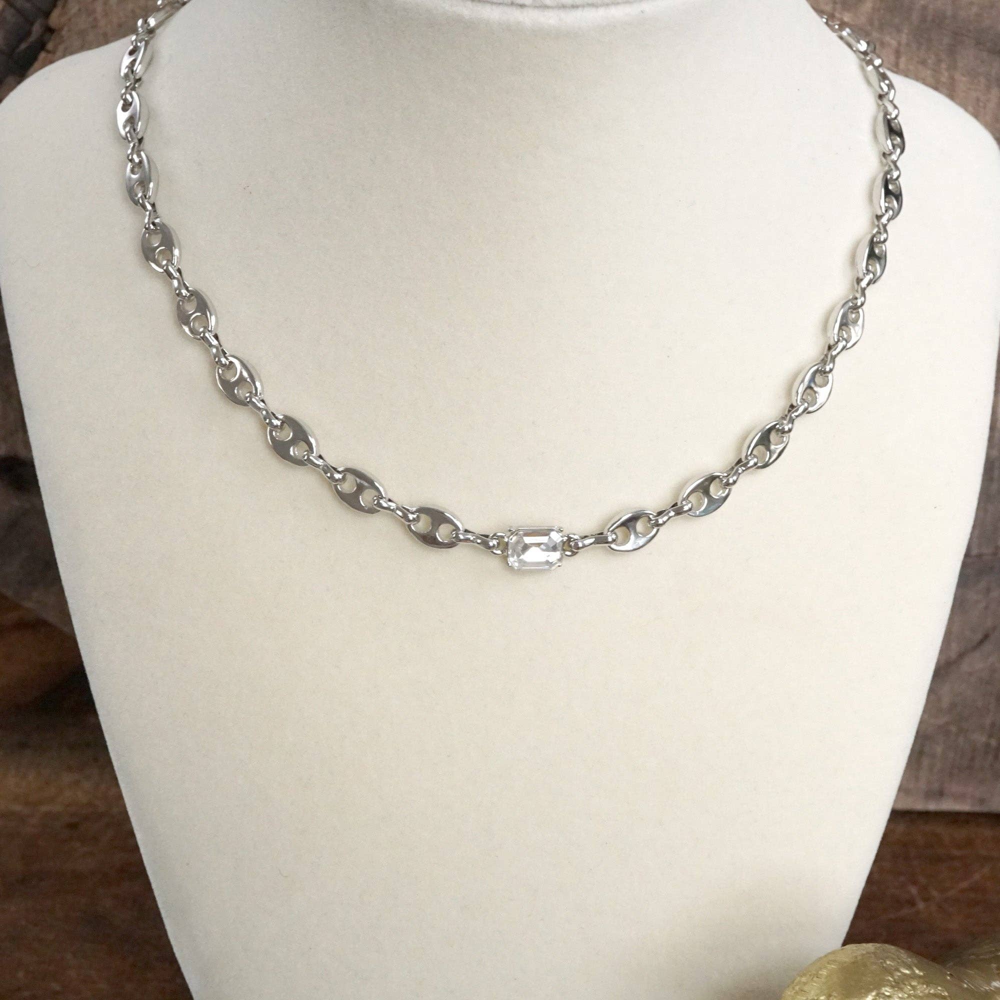 PennyLine inc - Short Anchor Chain Necklace with Emerald-Cut Crystal – Gold or Silver - Image 8