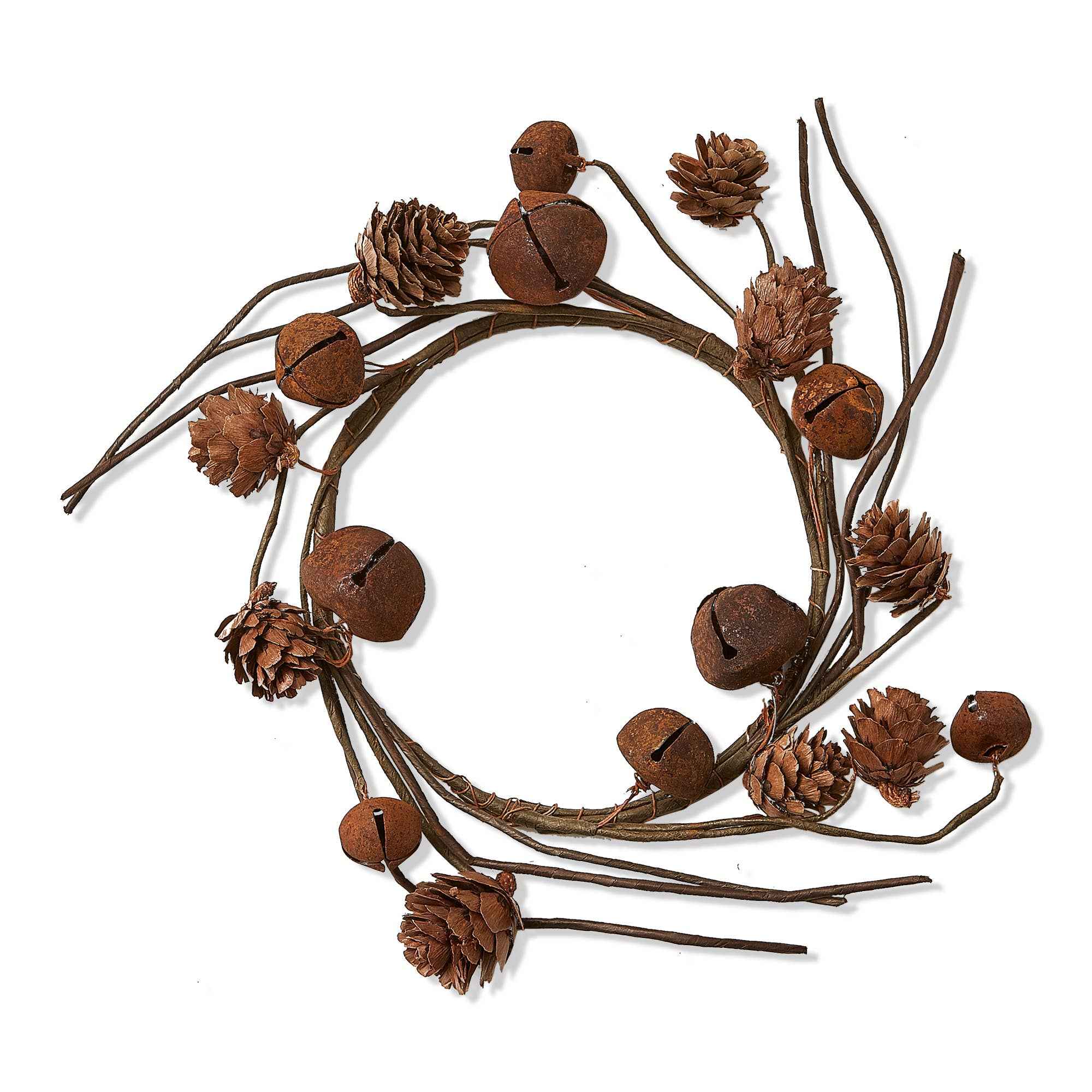 Pinecone And Bell Wreath Small Brown Metal