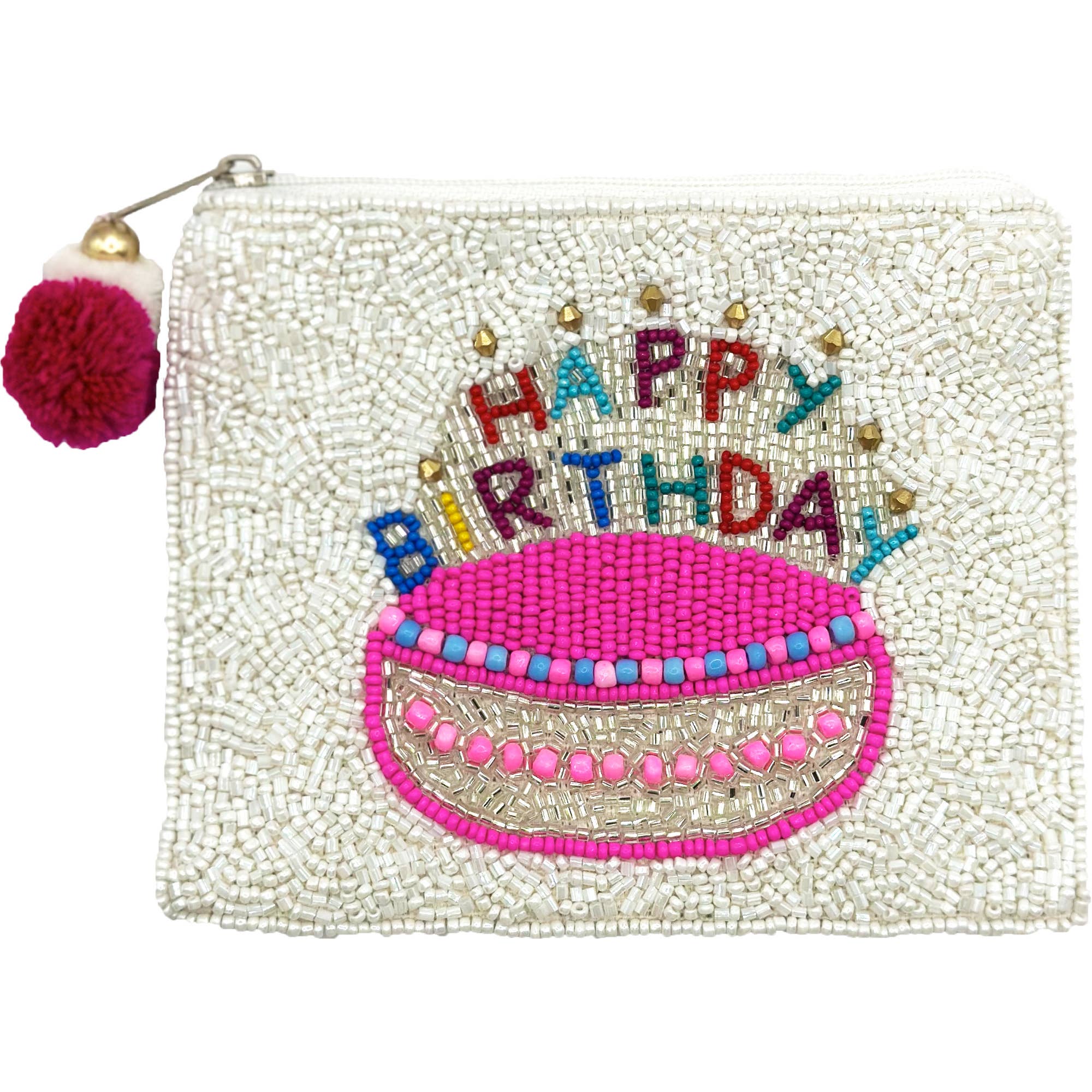 HAPPY BIRTHDAY BEADED COIN POUCH