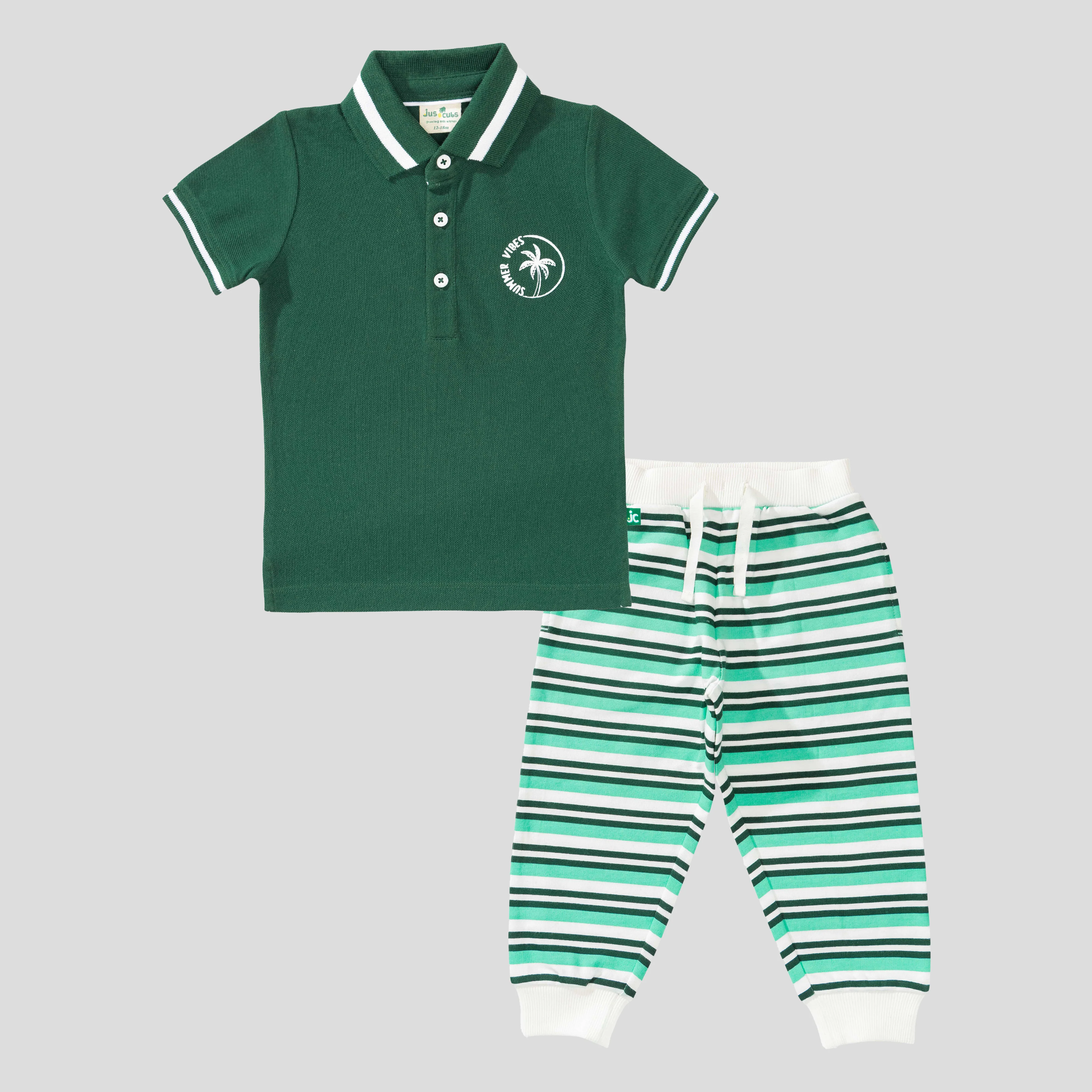 Polo Shirt with Striped Jogger Set for Toddler Boys: 2-3Yrs