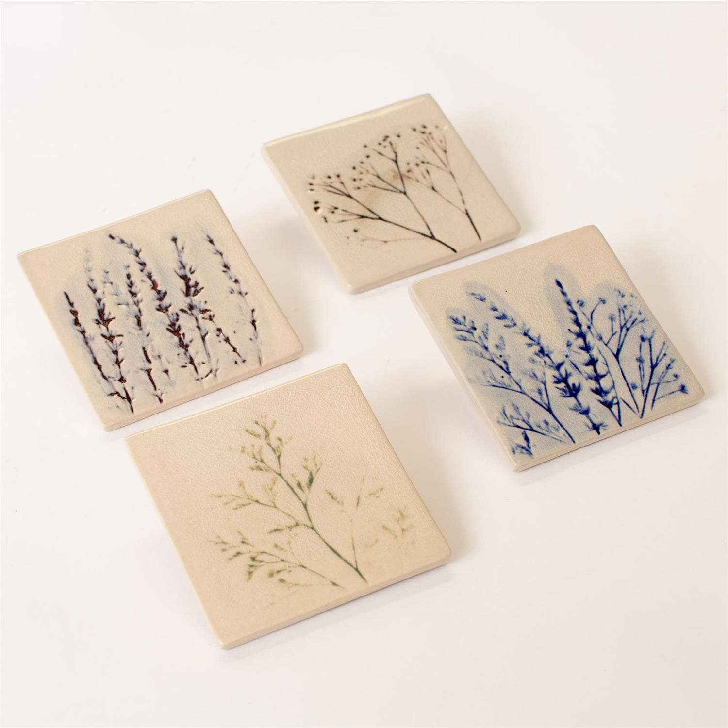 Pressed Wildflower Stoneware Coasters – Set of 4 - Image 3