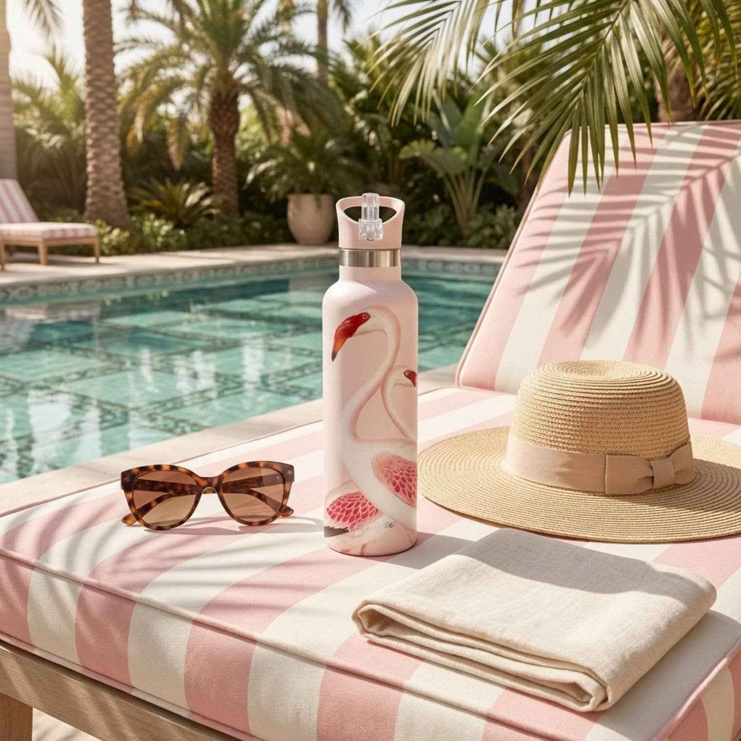 Puna | Vintage Pink Flamingo Insulated Water Bottle 25oz - Image 2