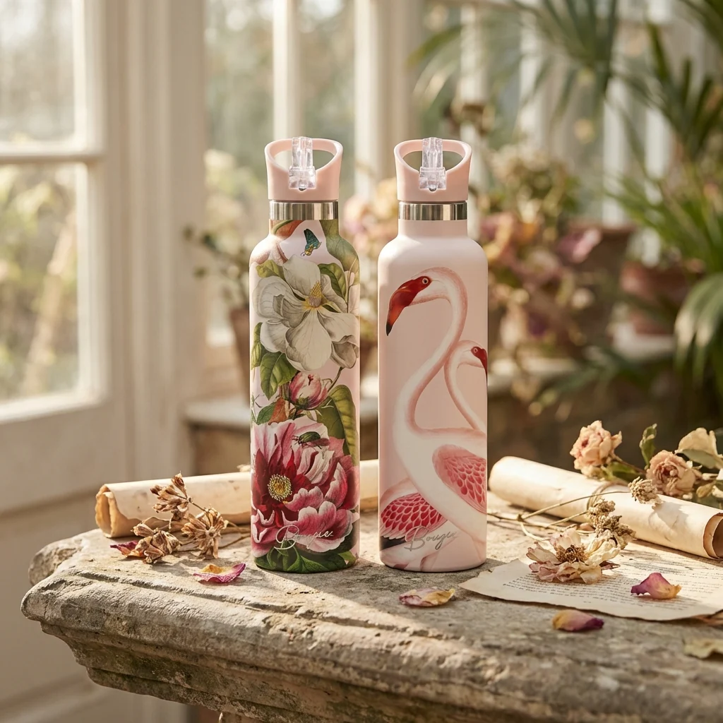 Puna | Vintage Pink Flamingo Insulated Water Bottle 25oz - Image 8
