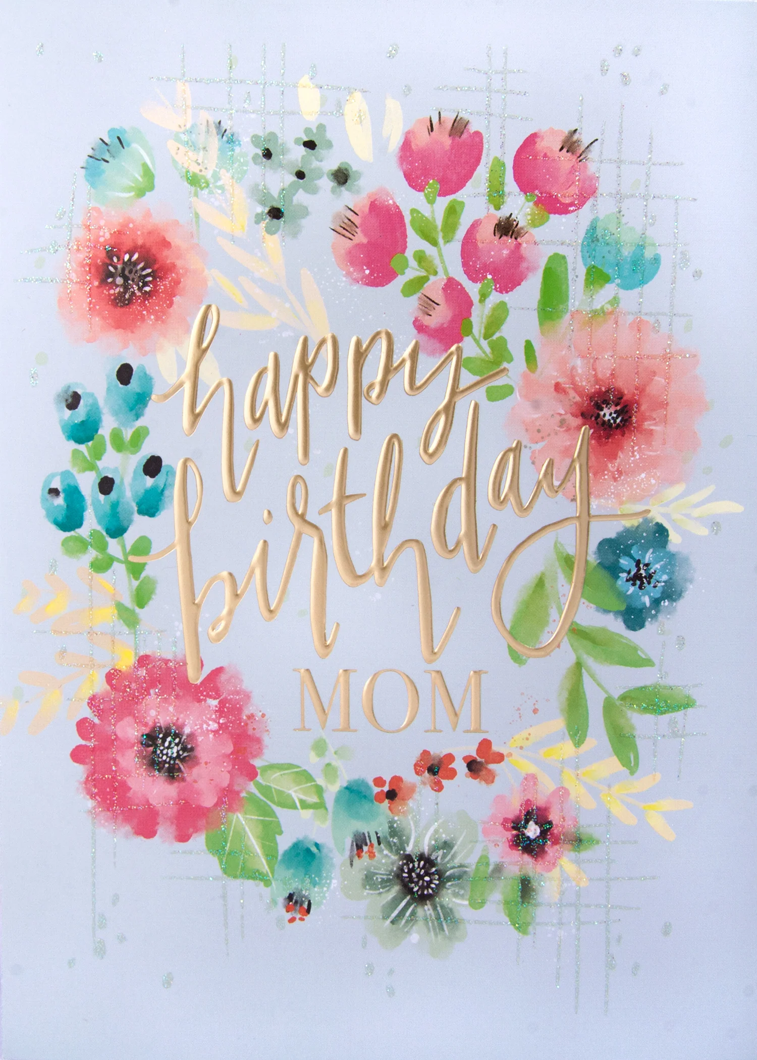 Pink and Teal Mom Floral Greeting Card