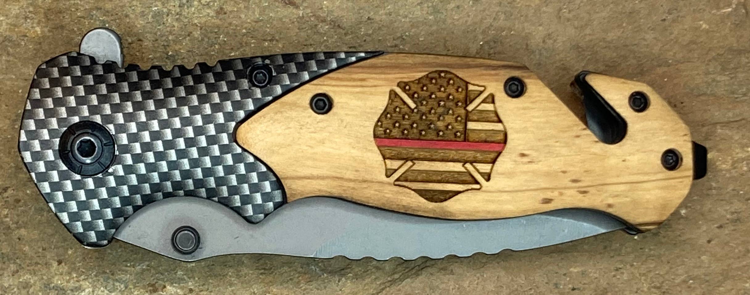 Firefighter/Red Line #1 Knife -Quail Tail Laser Art - Image 2