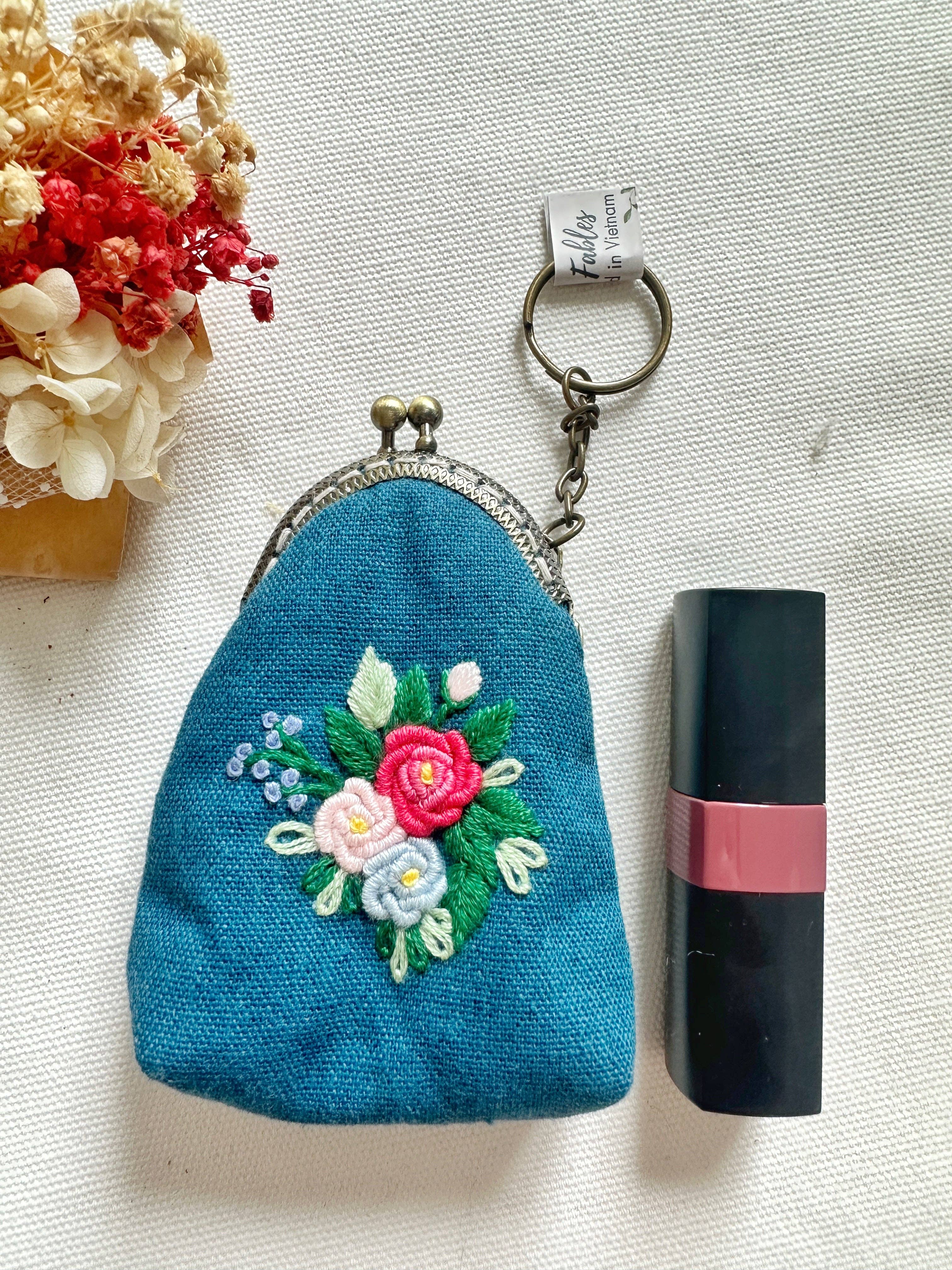 Floral Embroidered Keychain Pouch - Image 2