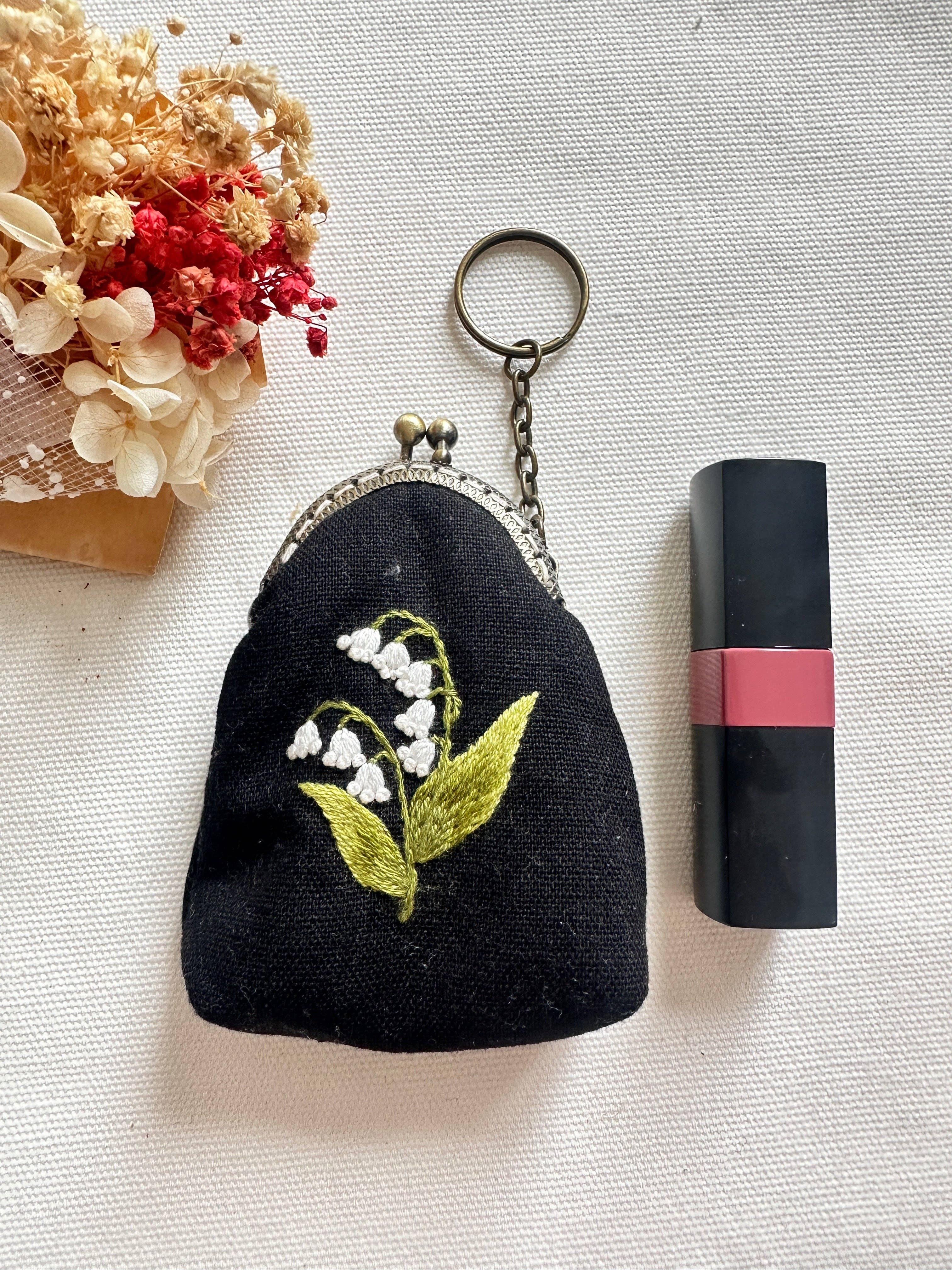 Floral Embroidered Keychain Pouch - Image 3