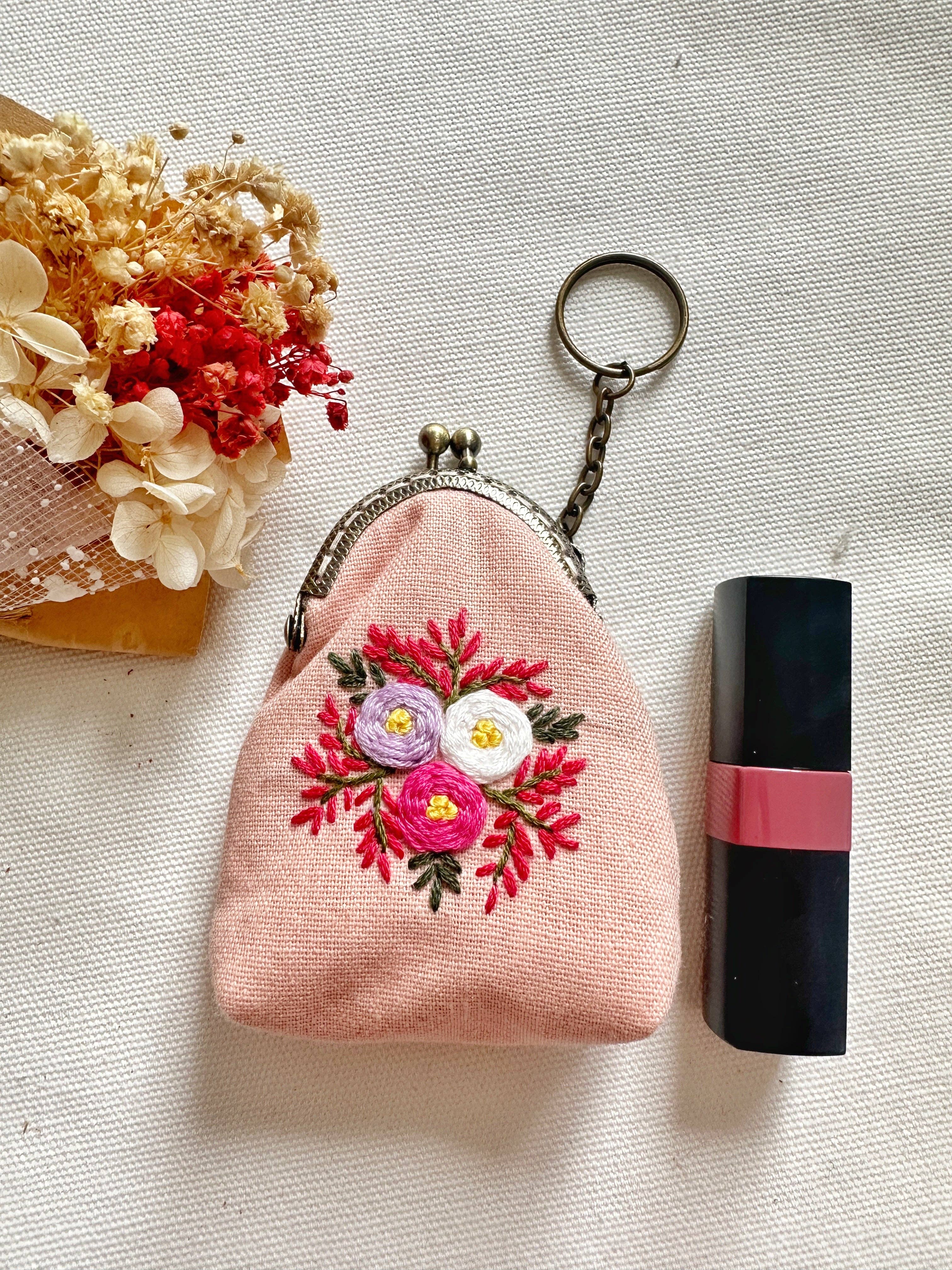 Floral Embroidered Keychain Pouch - Image 4
