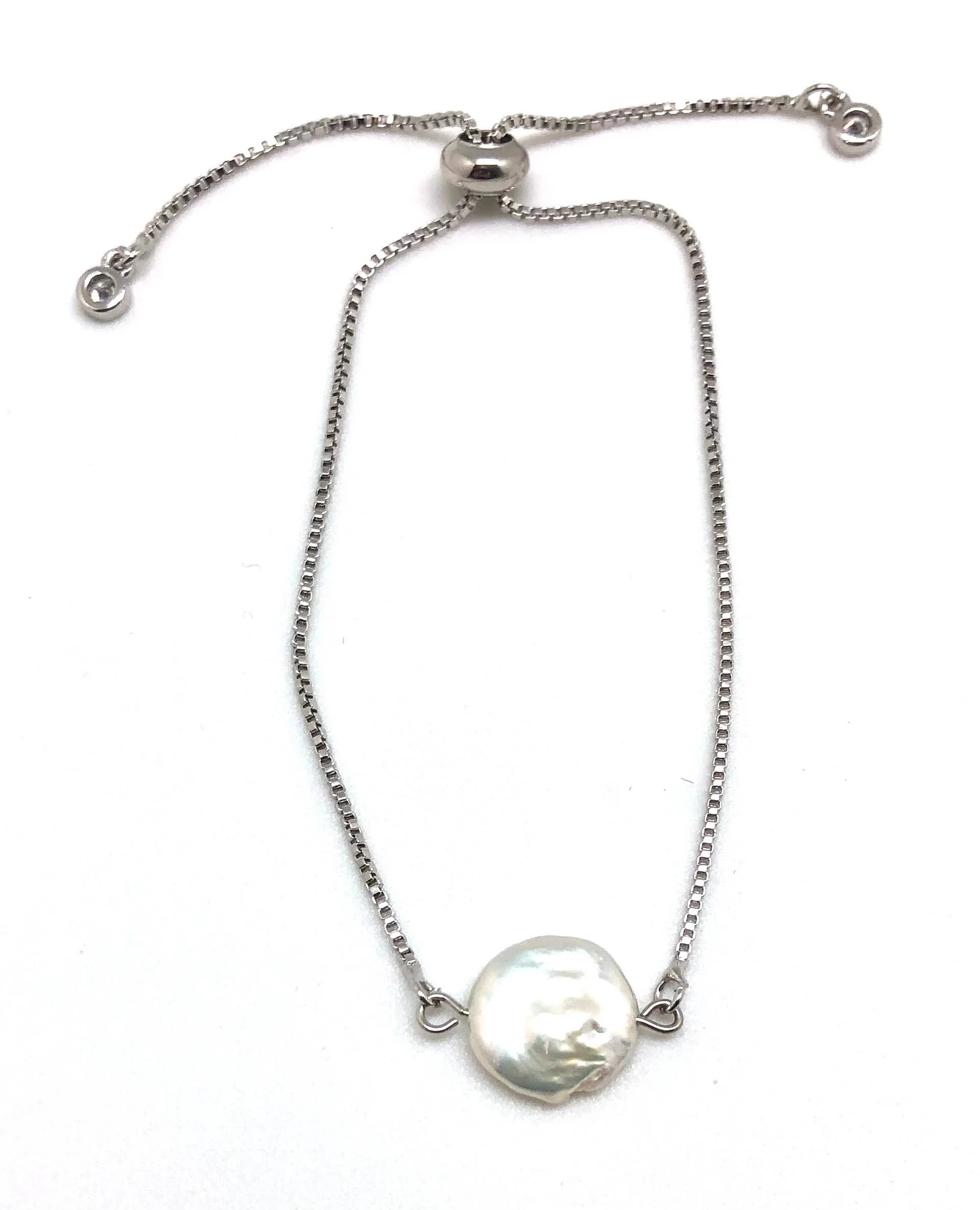 Bracelet Drawstring Coin Pearl Silver (Stainless Steel) - Image 2