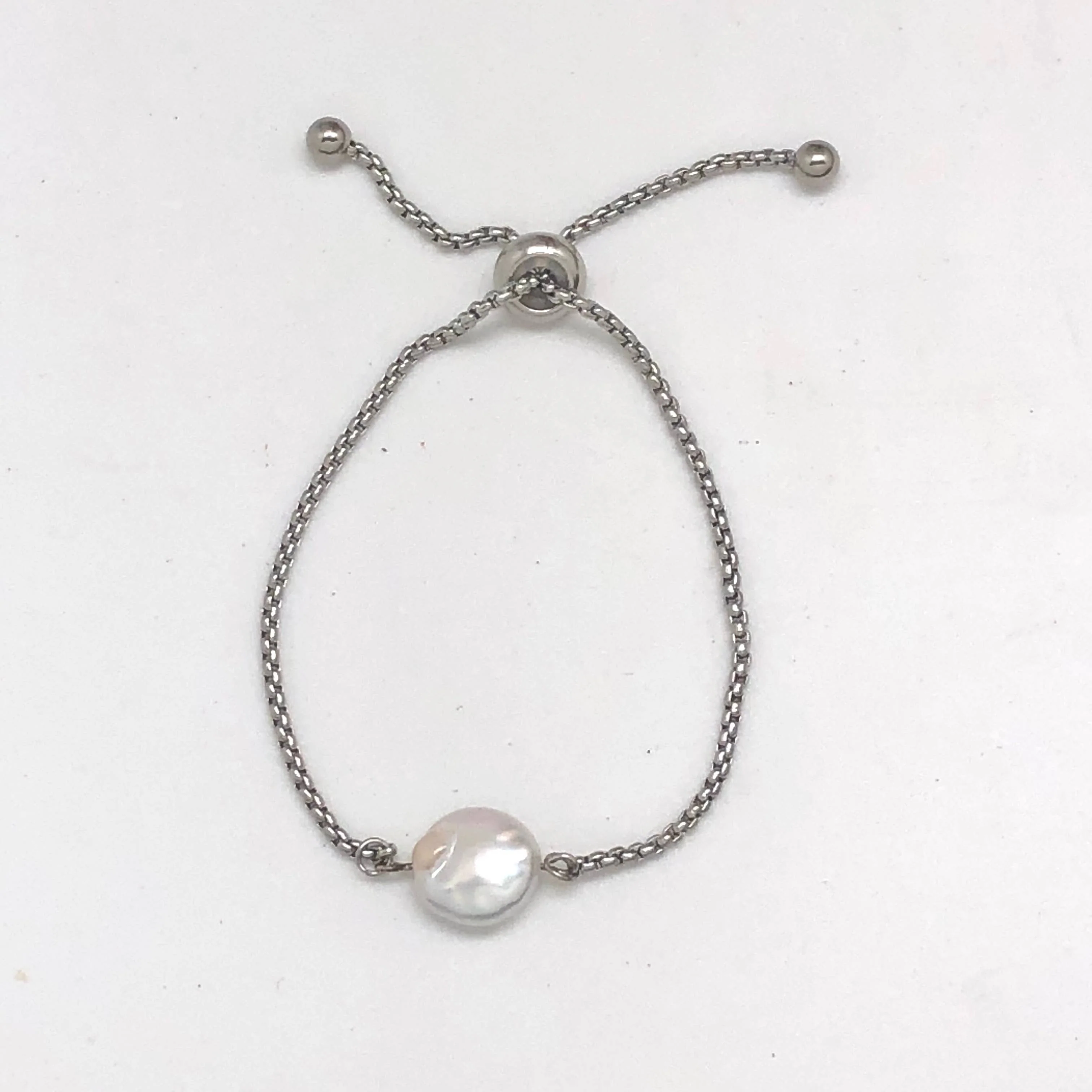 Bracelet Drawstring Coin Pearl Silver (Stainless Steel) - Image 3
