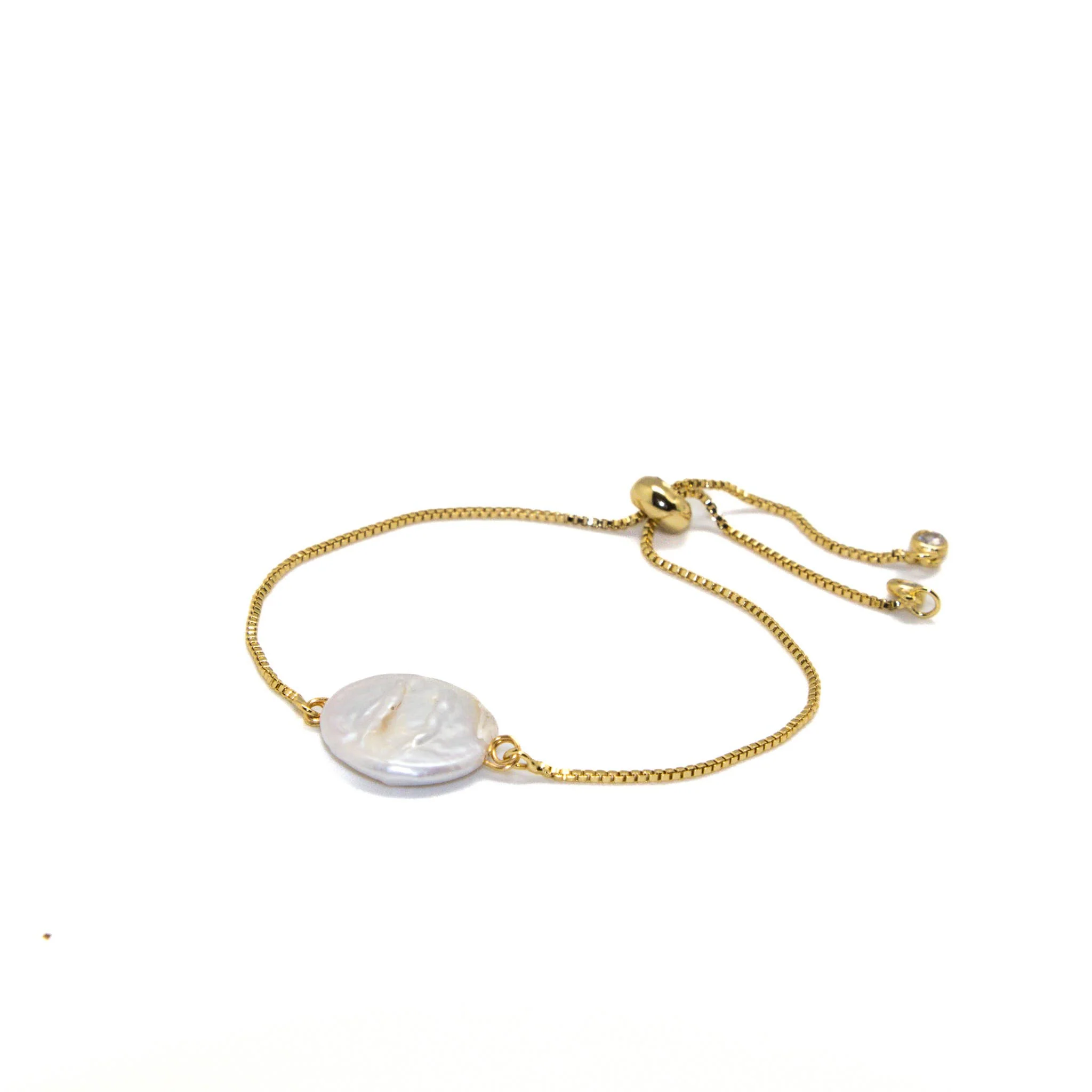 Bracelet Drawstring Large Coin Pearl Gold - Image 3