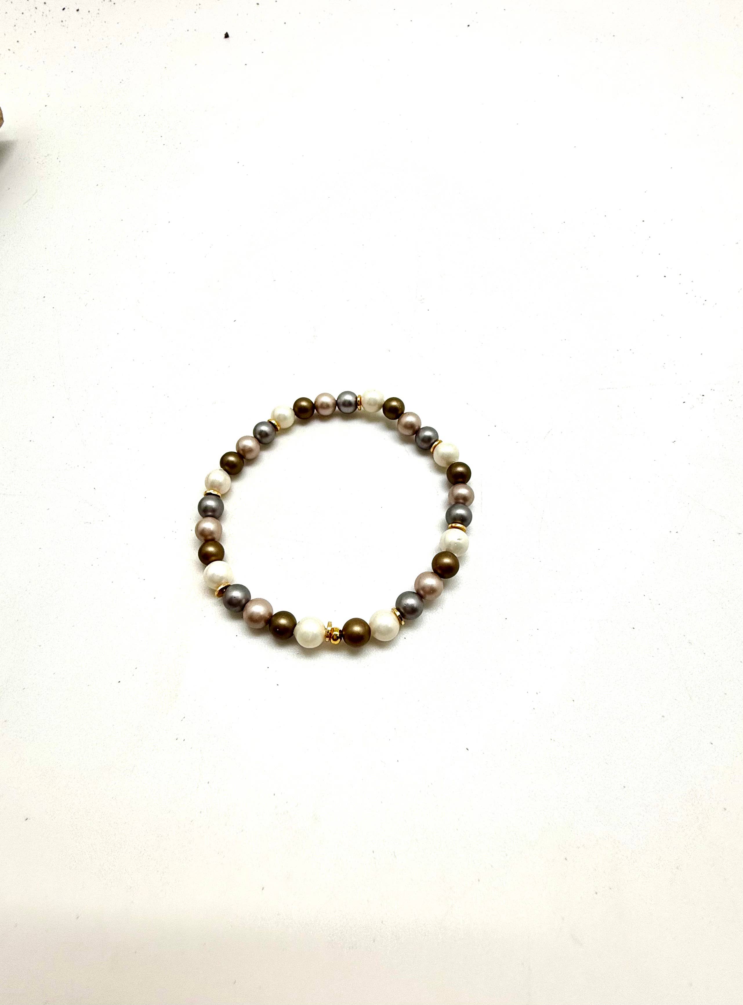 Bracelet Stretch Mother of Pearl Lt. Multi w/14kGold Plated7” - Image 2