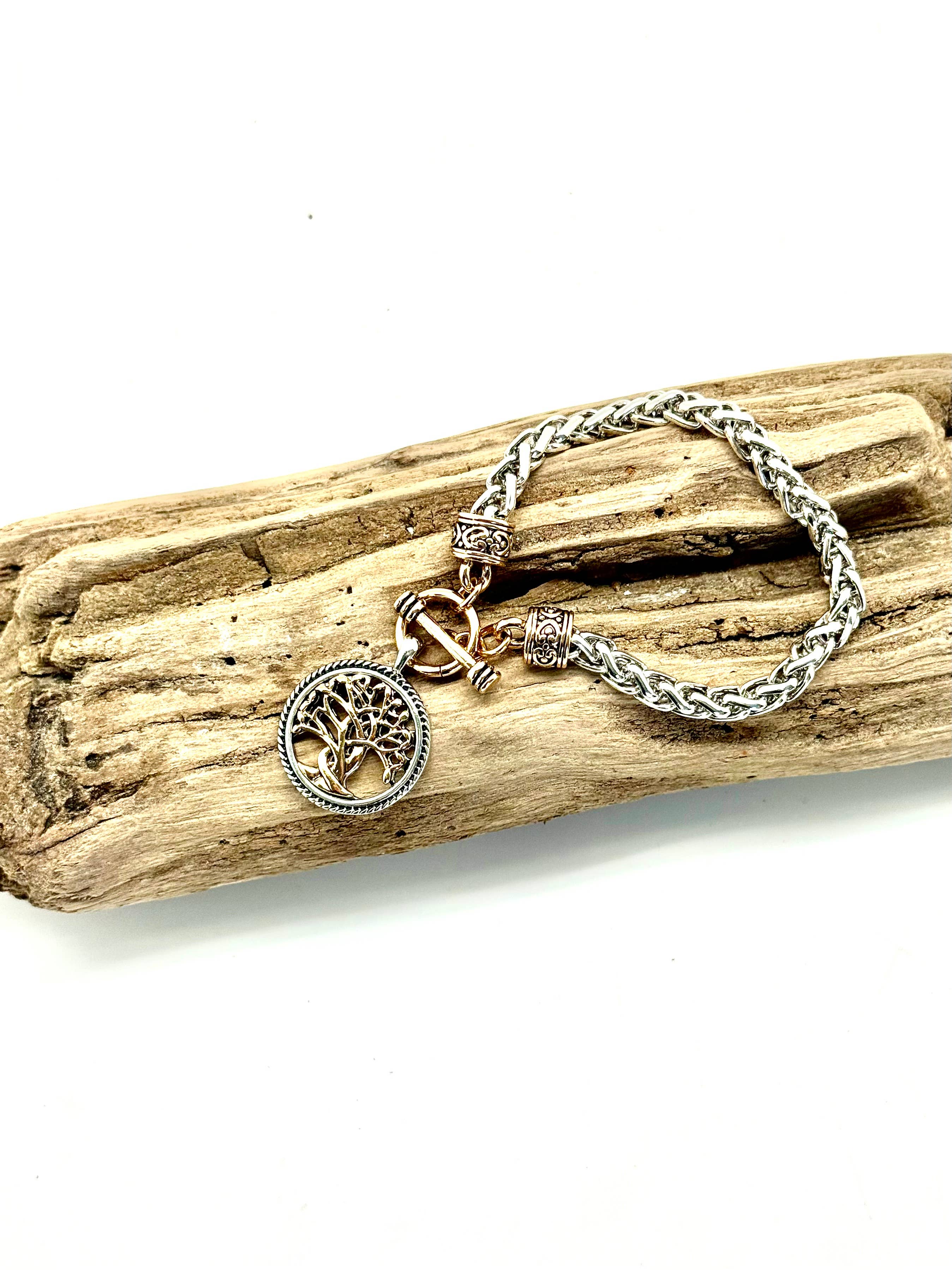 Bracelet Tree of Life Thick Snake Chain w/ Gold Toggle 7” - Image 2