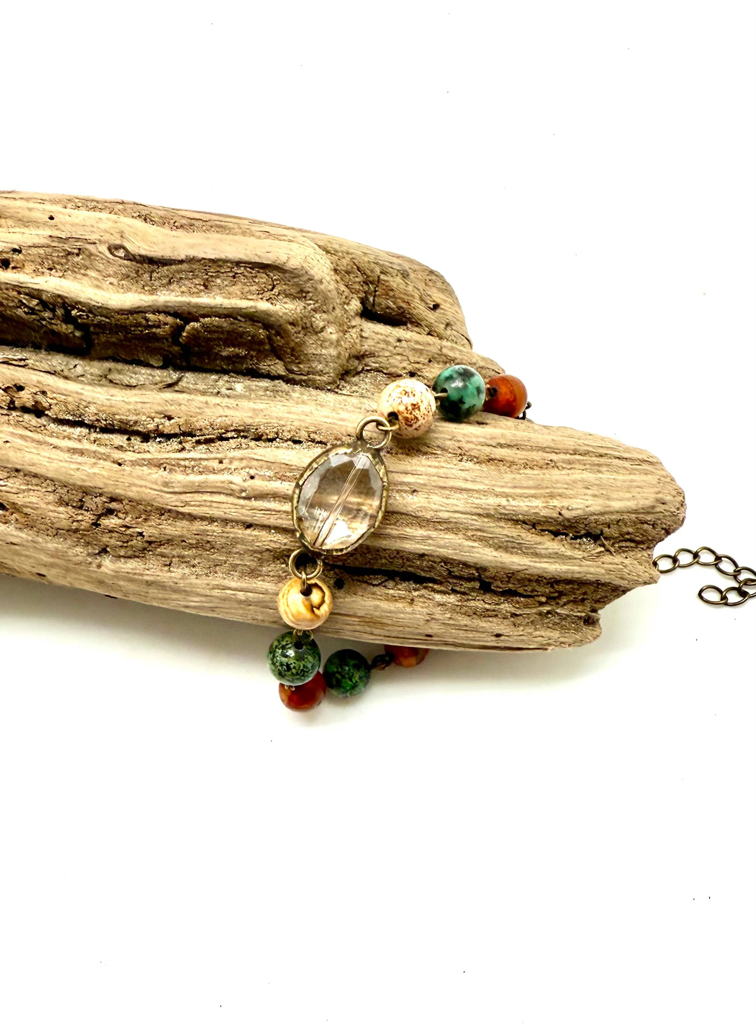 Bracelet Vintage Dk. Multi Quartz(8mm)w/Oval Glass Ctr.7”w/2”