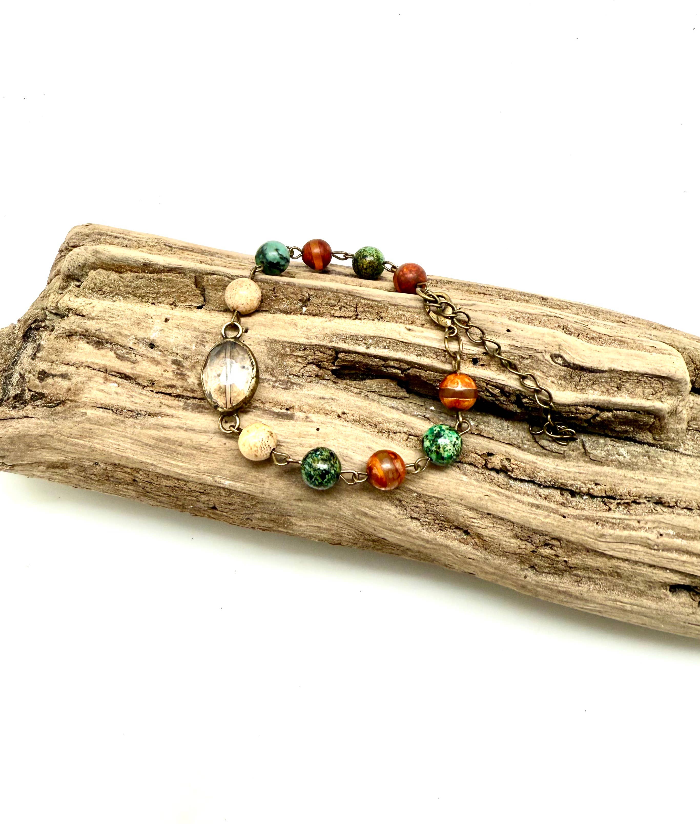 Bracelet Vintage Dk. Multi Quartz(8mm)w/Oval Glass Ctr.7”w/2” - Image 2