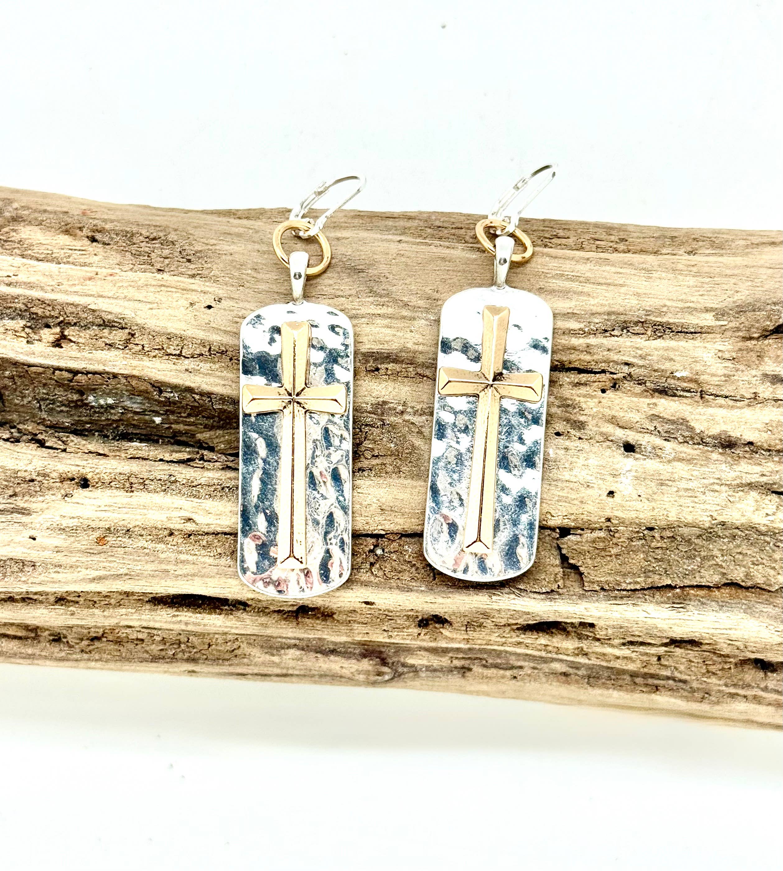 Earring Alloy Plated Multi Metal Gold Cross w/Silver - Image 2