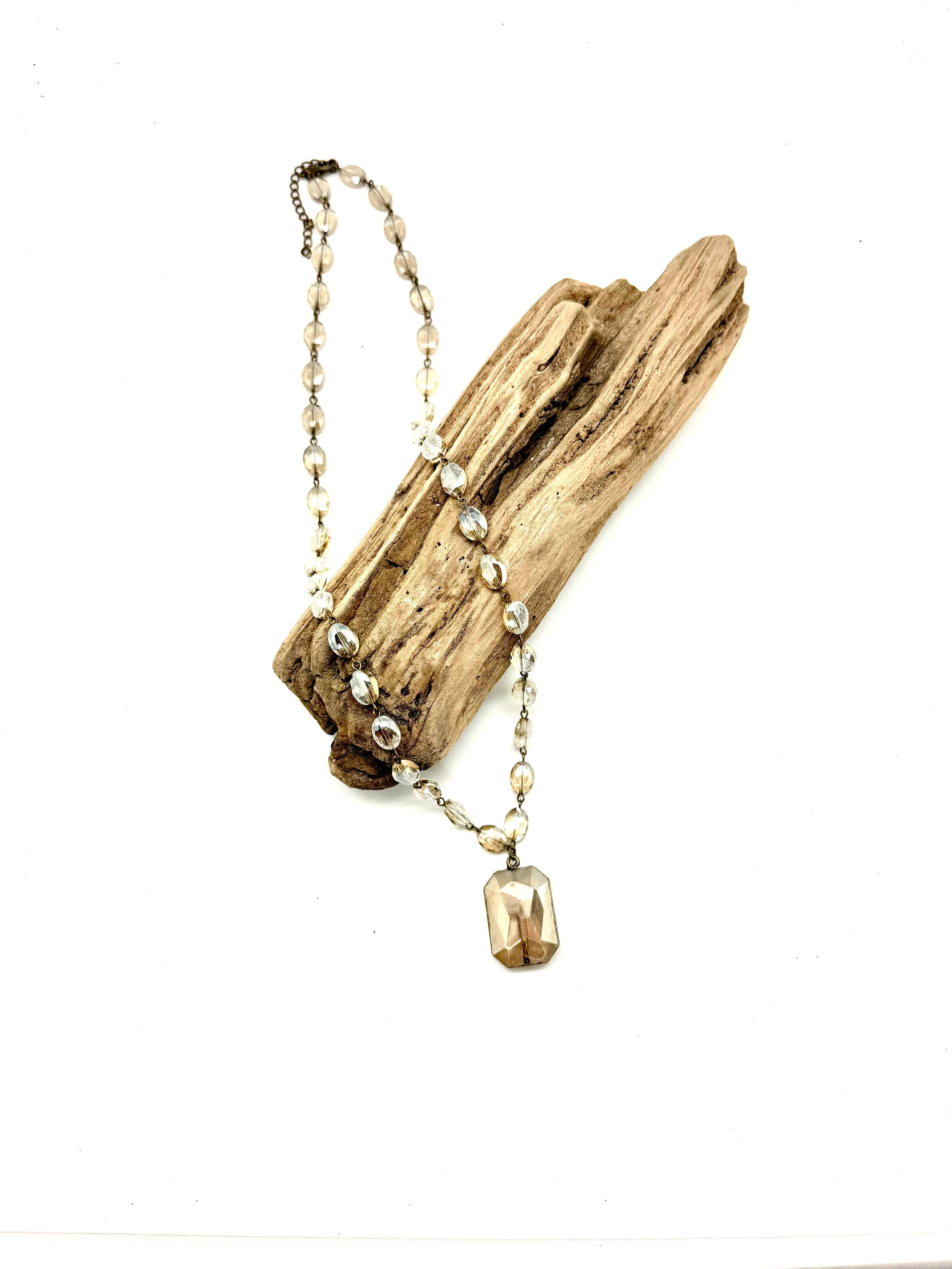 Necklace Vintage Beveled Glass Chain w/Beveled Sq. Glass 26” - Image 2