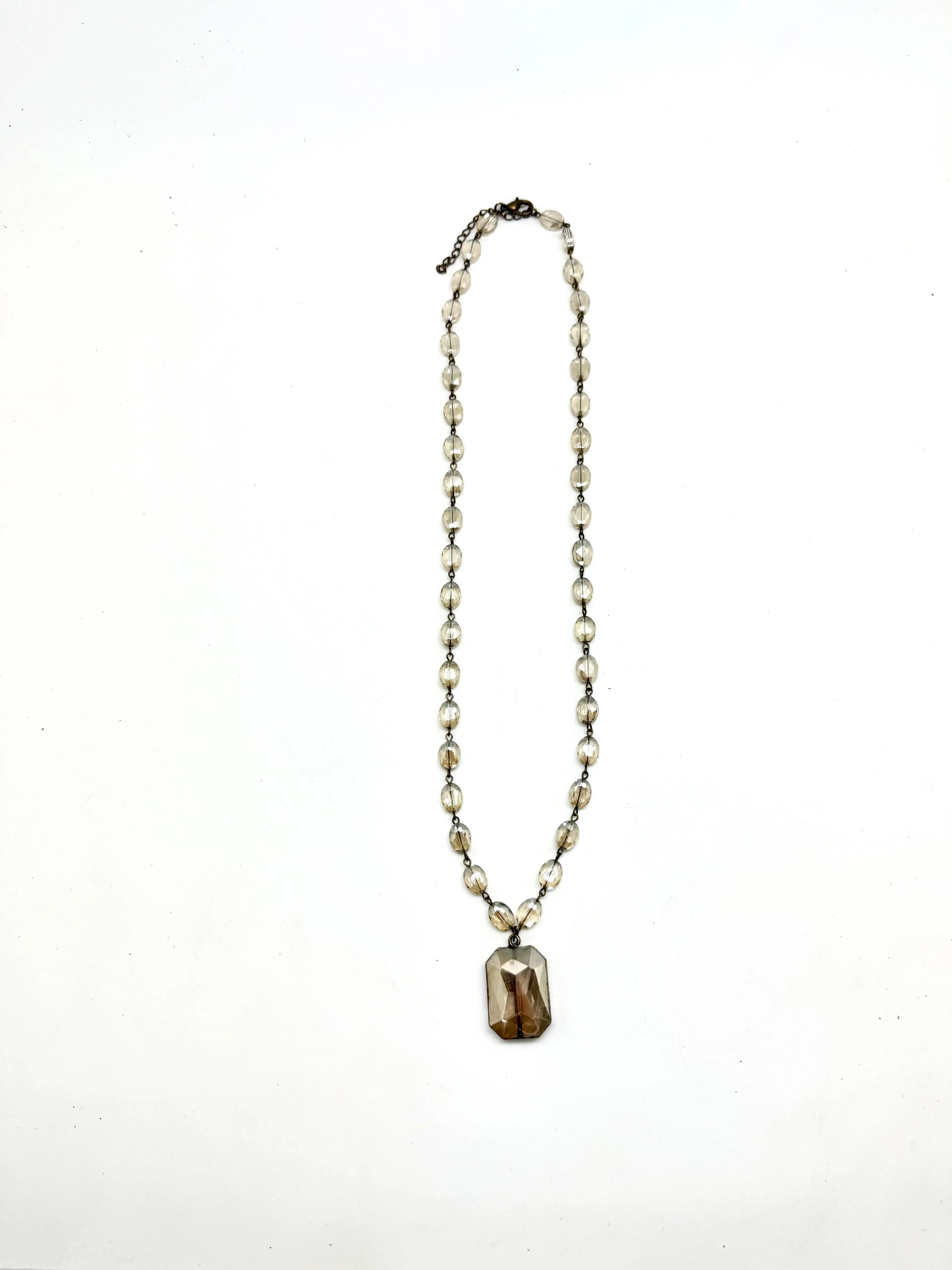Necklace Vintage Beveled Glass Chain w/Beveled Sq. Glass 26” - Image 3
