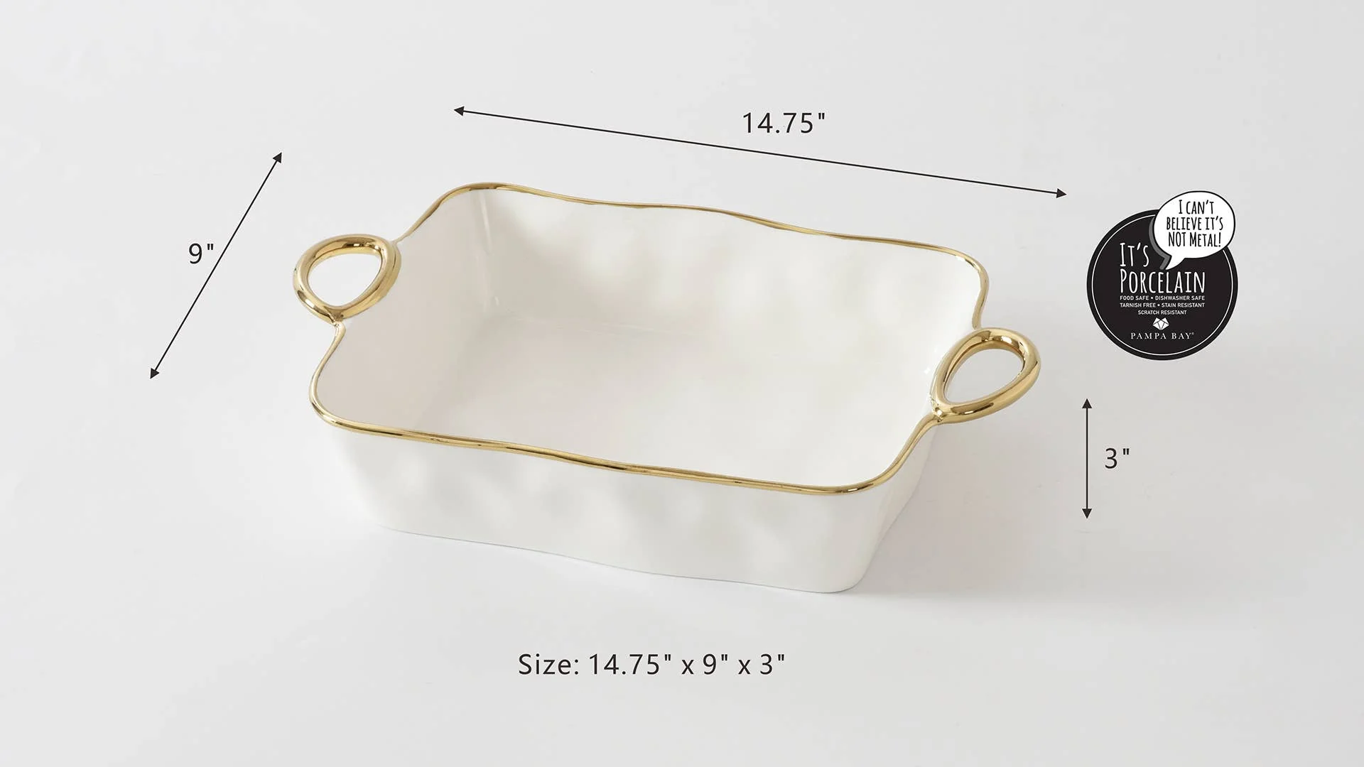 Rectangular Baking Dish Gold Trim - Image 3